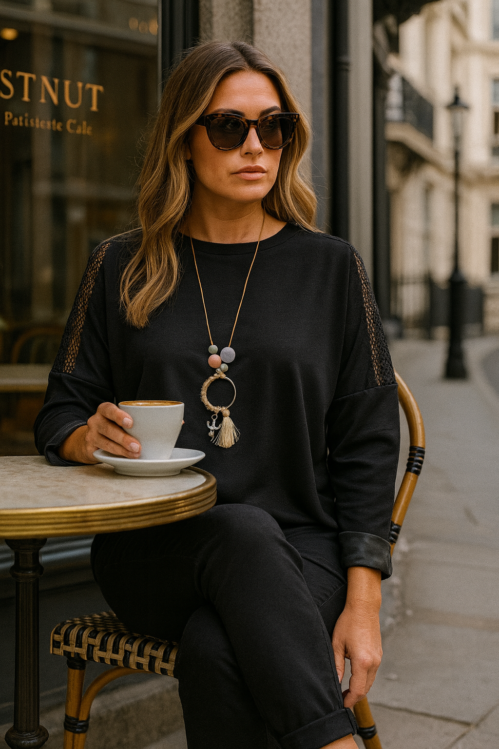 Soirée Mesh Detail Necklace Top - Black