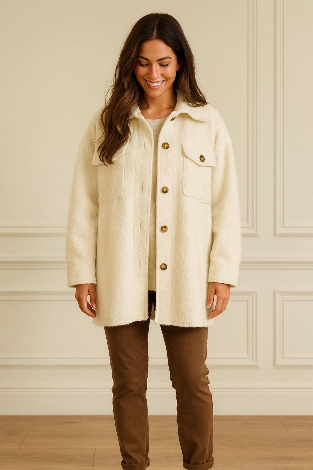 Double Flat Button Pocket Faro Jacket - Cream