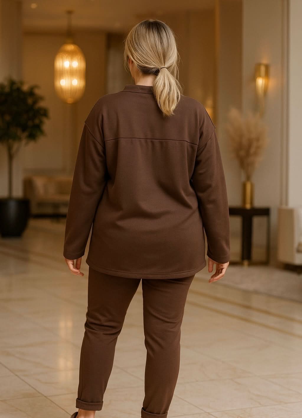 Tie Bottom Embroidered Swirl Detail Dahila Sweatshirt - Chocolate
