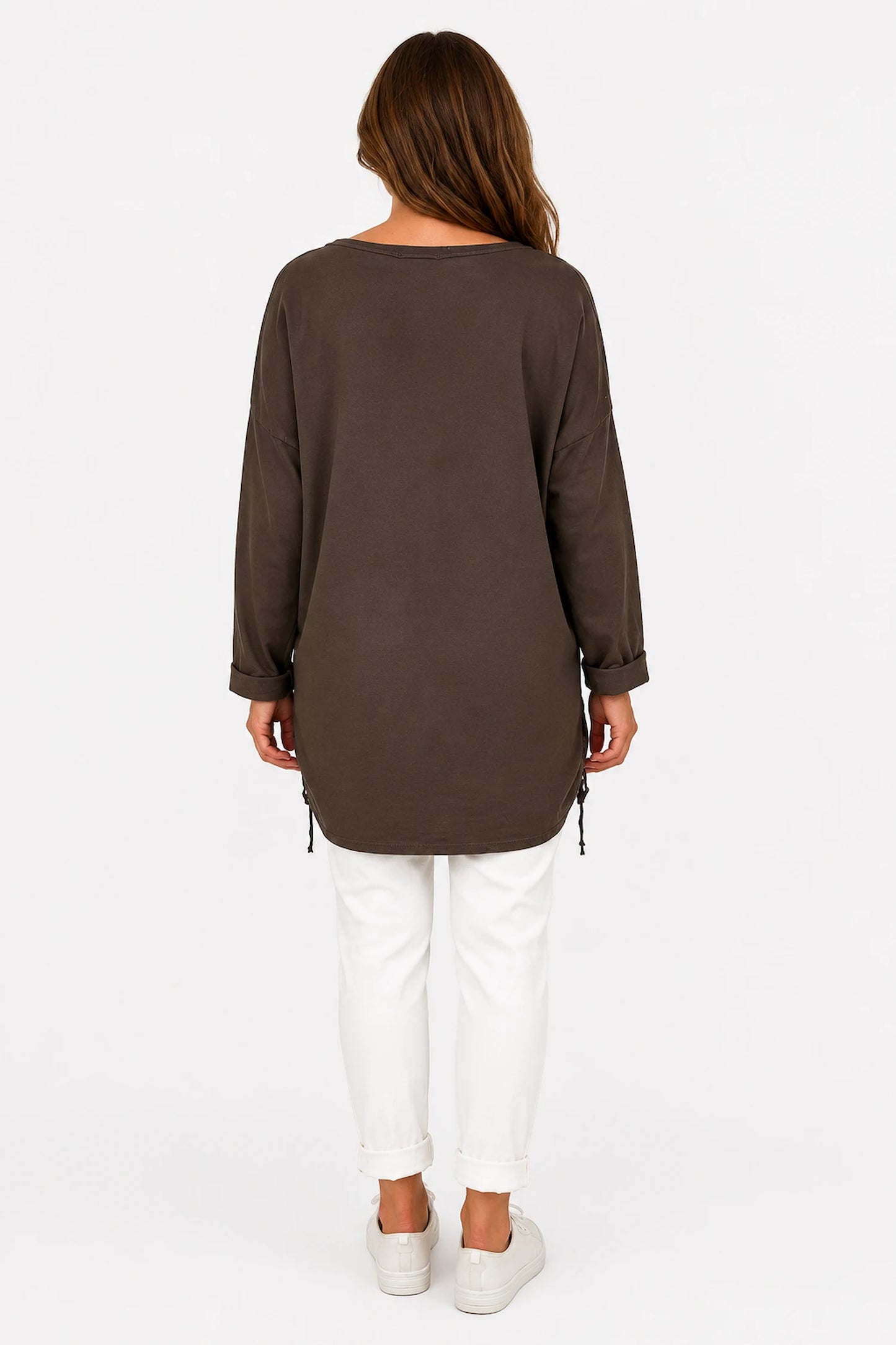 Cotton Diamanté Florence Tree Pocket Detail Tied Side Top - Chocolate