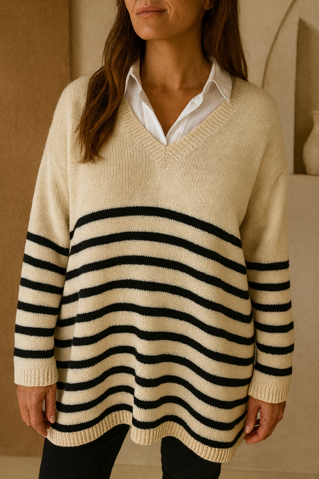 Dianna Stripe Knit Jumper - Oatmeal