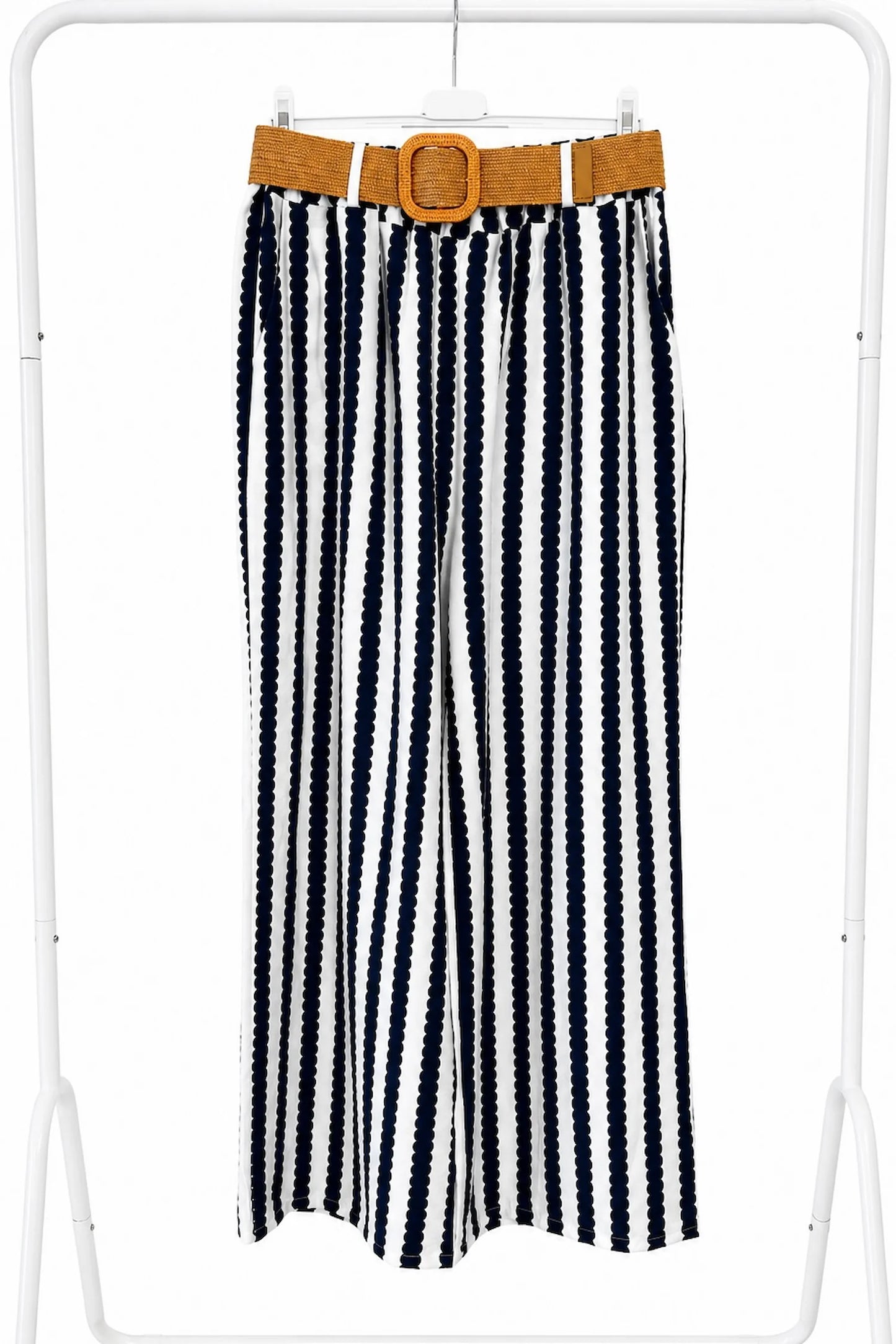 Double Pocket Cassia Belted Stripe Trousers - Navy/White