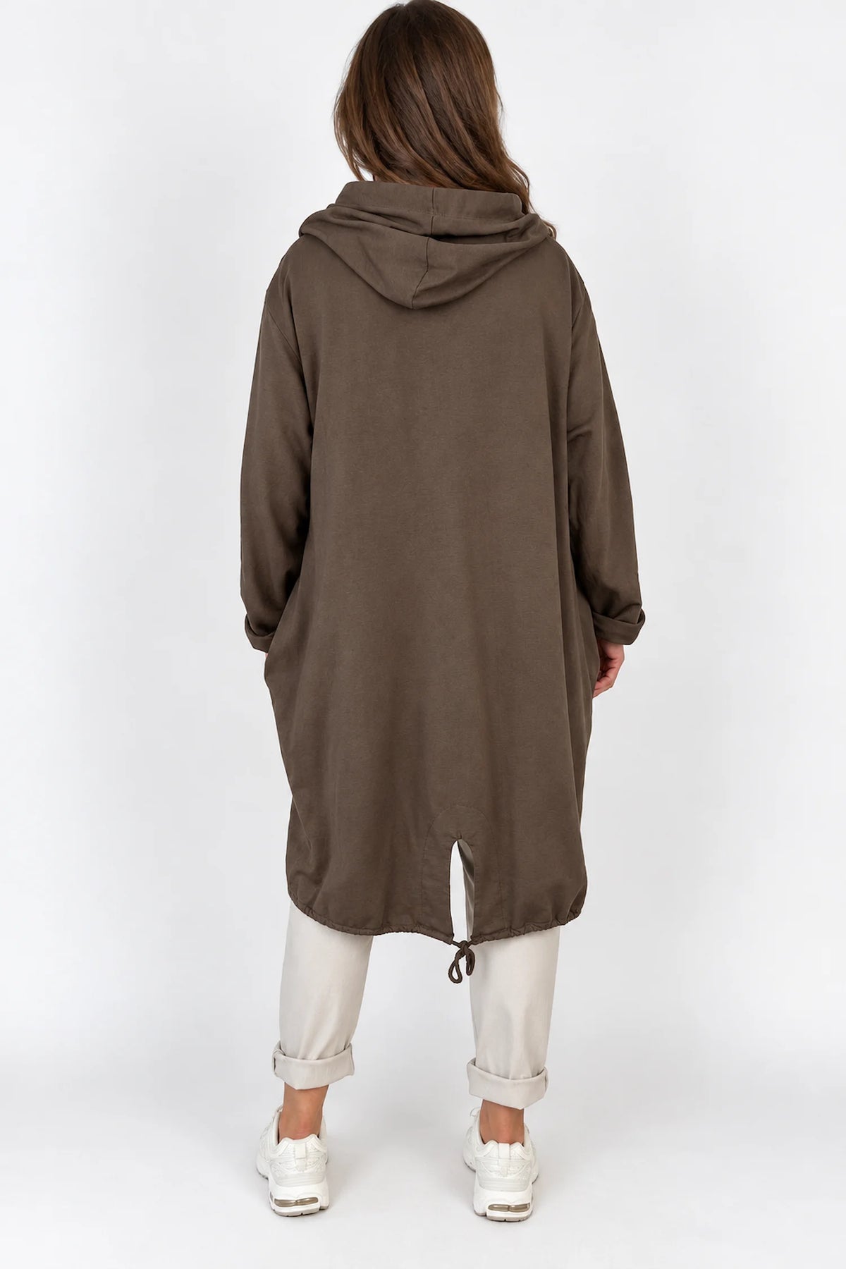 Cotton Double Pocket Kasi Zipped Hooded Jacket - Chocolate