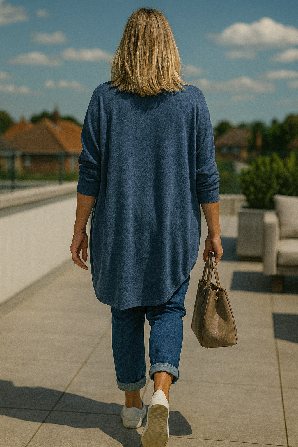 Soft Knit Silver Line Diana Necklace Top - Denim