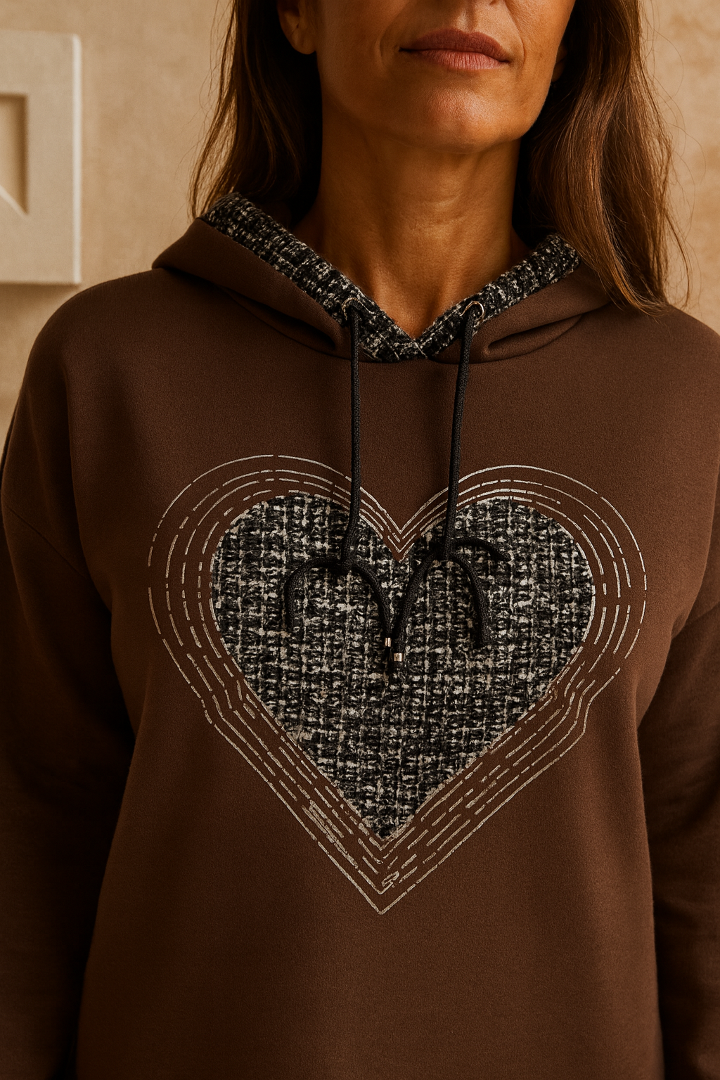 Heritage Stitch Woven Heart Veria Hoodie - Chocolate