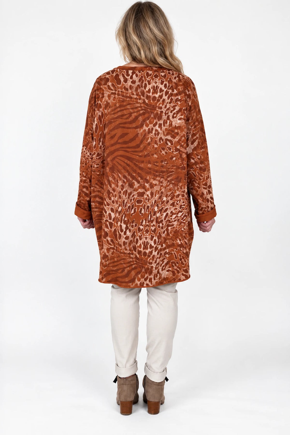 Cotton Tania Leopard Necklace Top - Sunset Orange