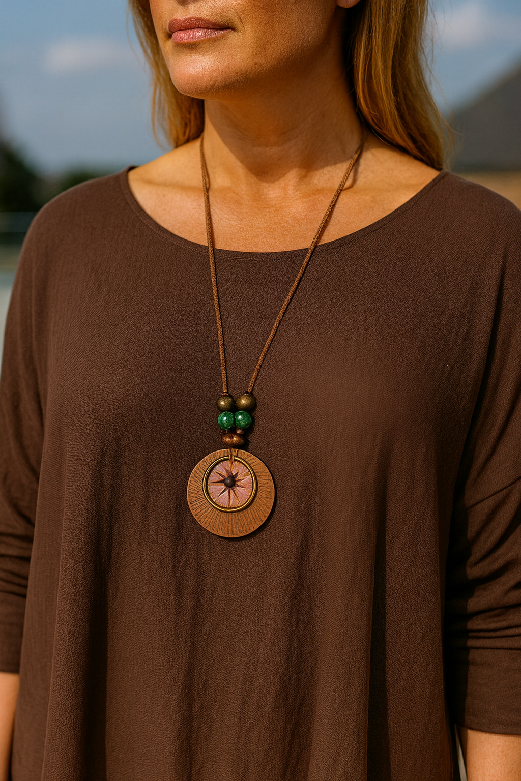 Wool Mix Freya Necklace Top - Chocolate