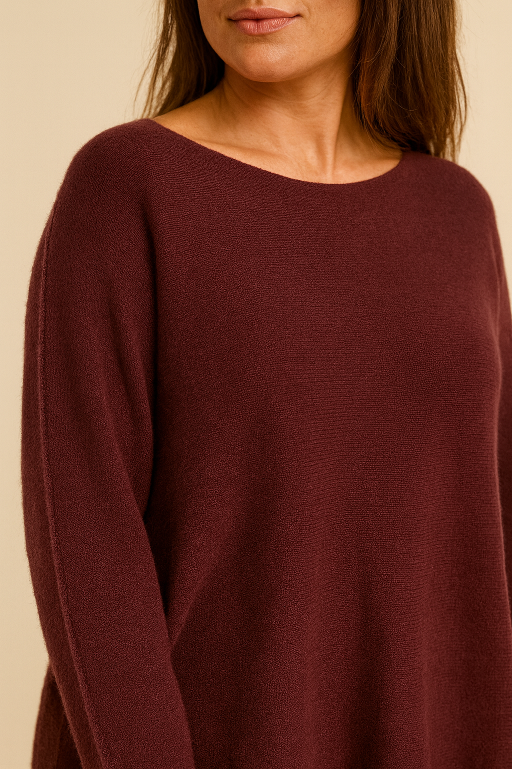 Pure Cotton Allegra Fine Knit Seam Sleeve Detail Jumper - Cherry Brown