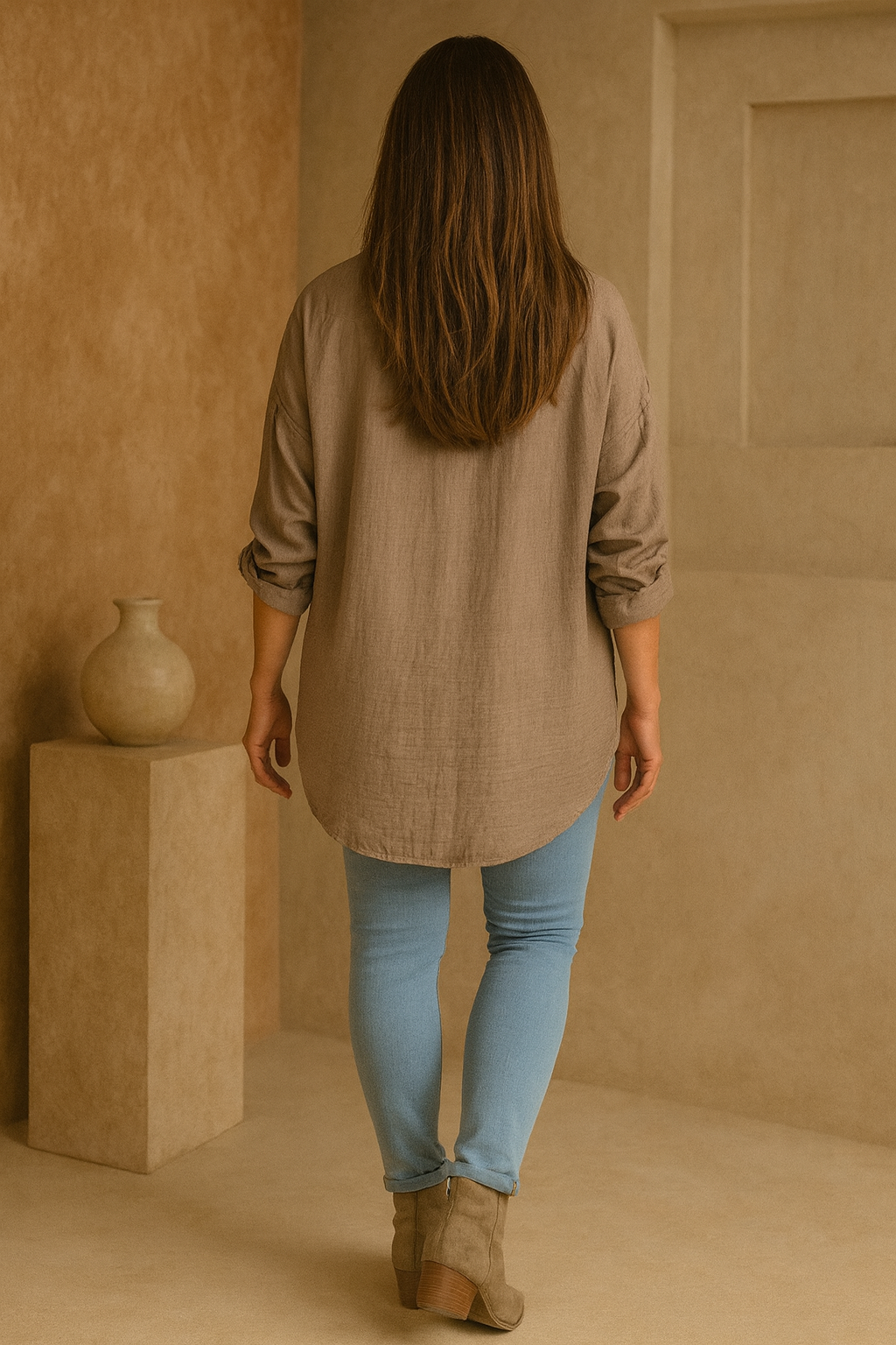 Premium Stitch Diamanté Leopard Celeste Button Sleeve Shirt - Mocha