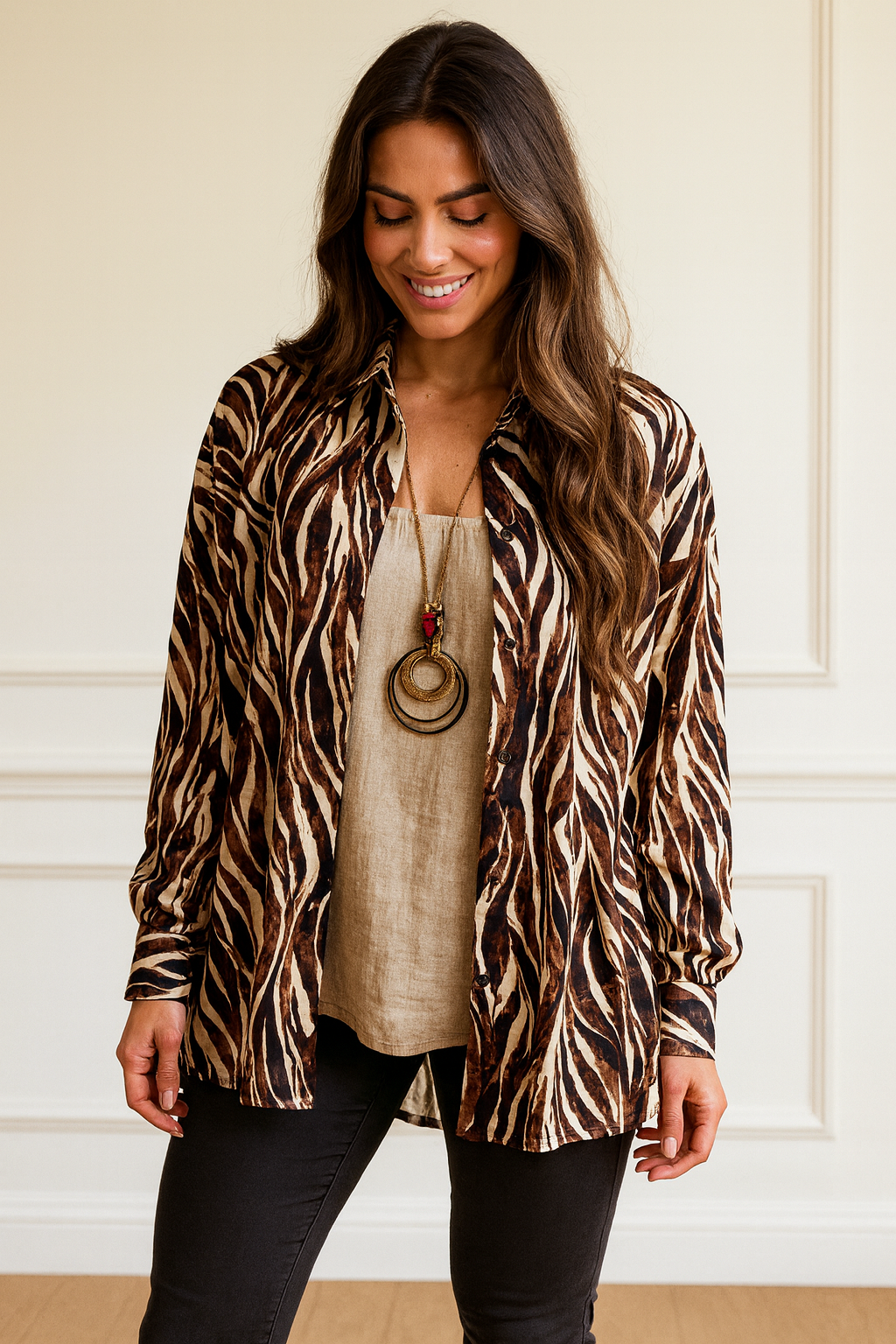 Premium Stitch Button Sleeve Varella Shirt - Mocha/Chocolate/Cream/Black