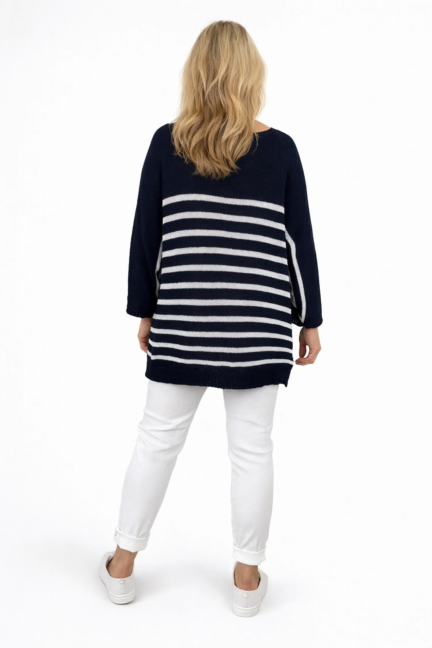 Cotton Serena Stripe Spring Knit Top - Navy