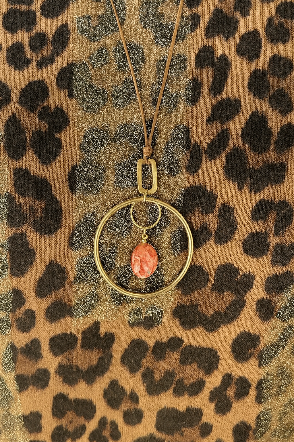 Shimmer Dash Sparkle Neck and Hem Leopard Erika Necklace Top - Golden Frost