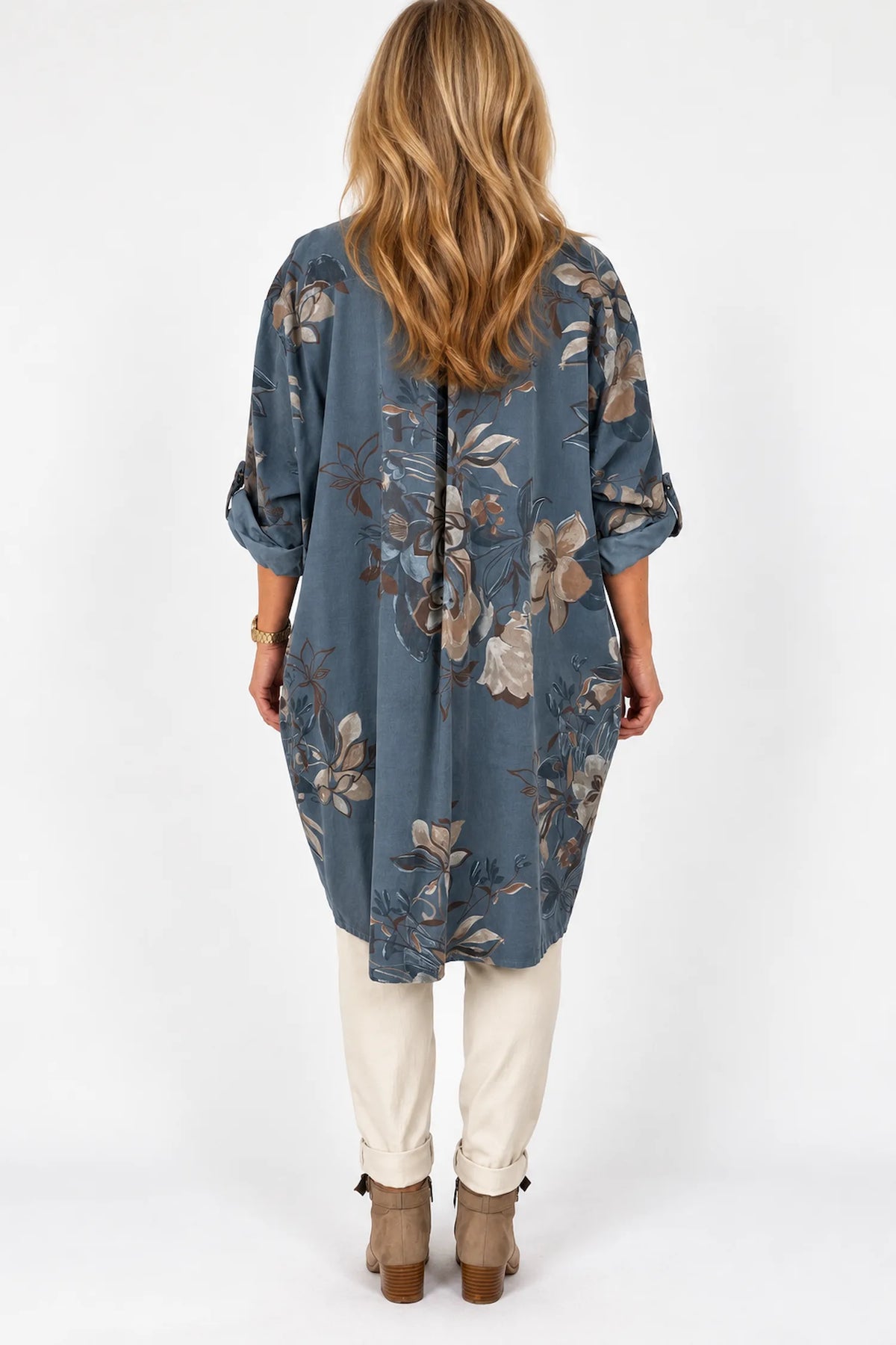 Pure Cotton Needlecord Button Sleeve Dorsia Button Shirt - Denim