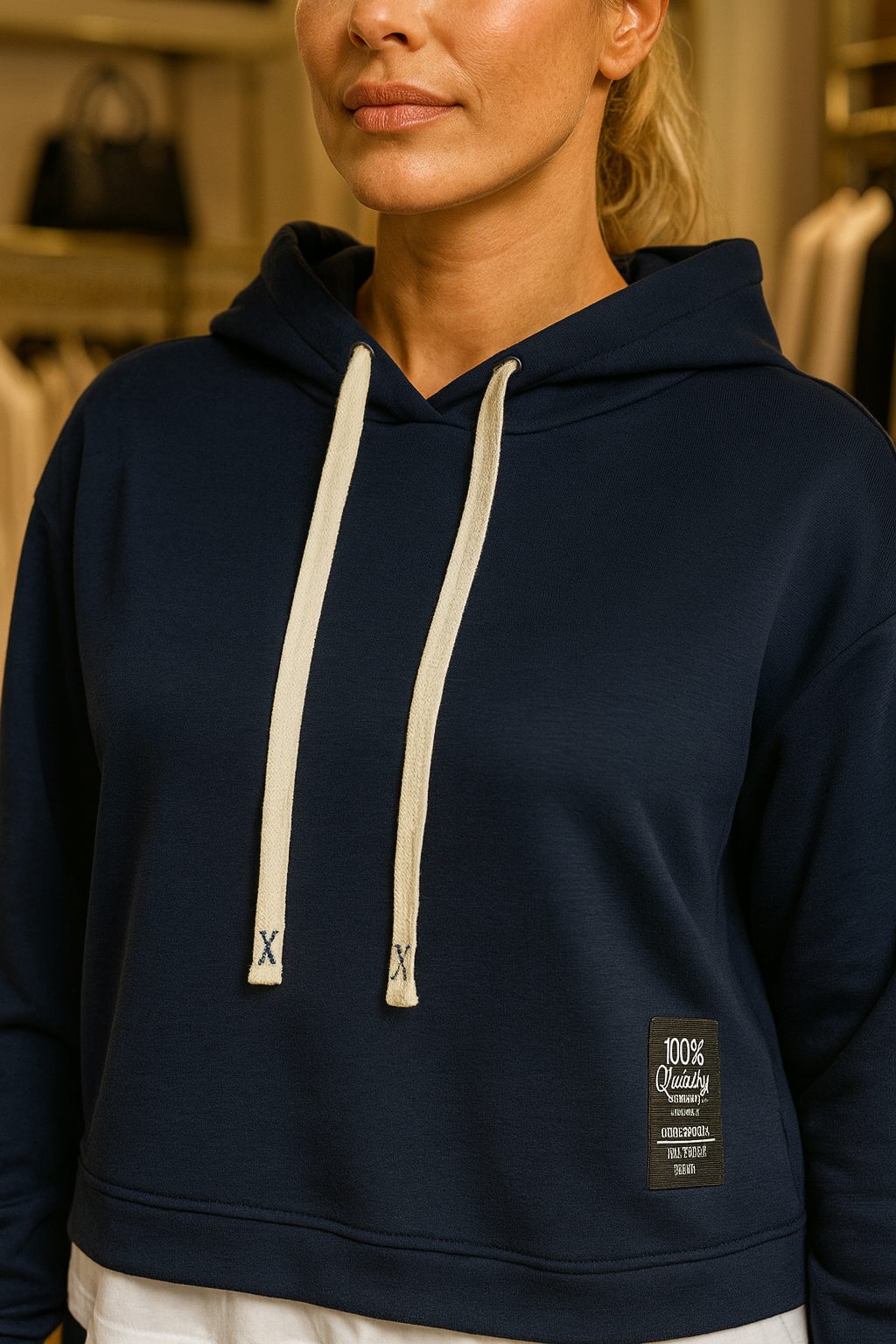 Two In One Effect Badge Detail Carla Hoodie - Navy