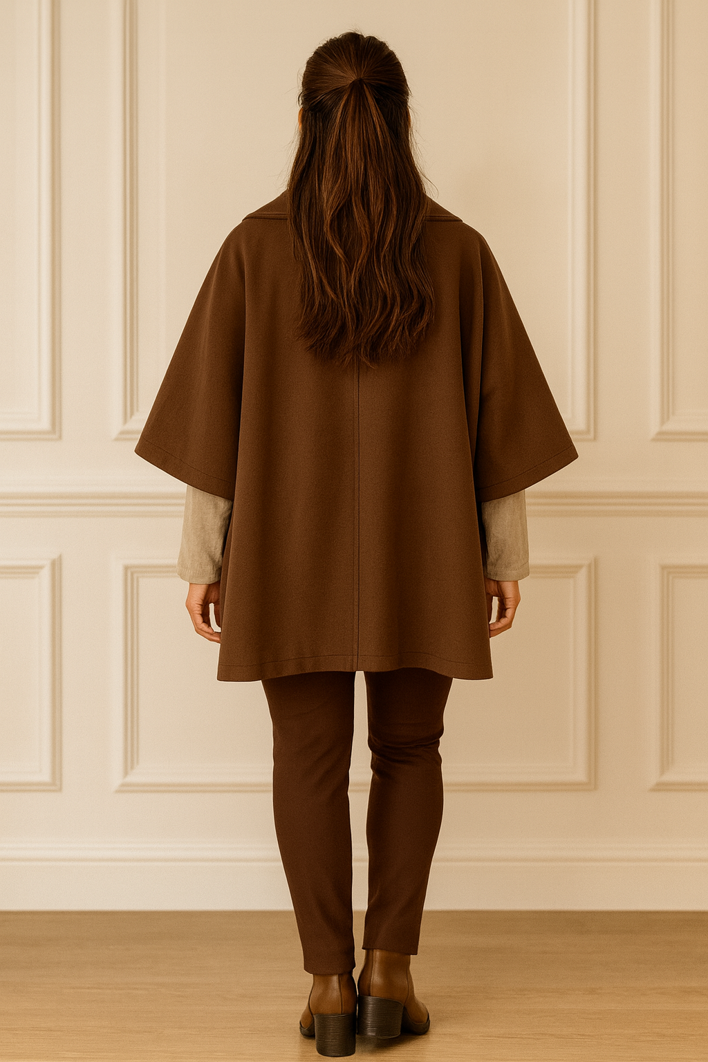 Double Pocket Button Detail Florence Cape Jacket - Tan Brown