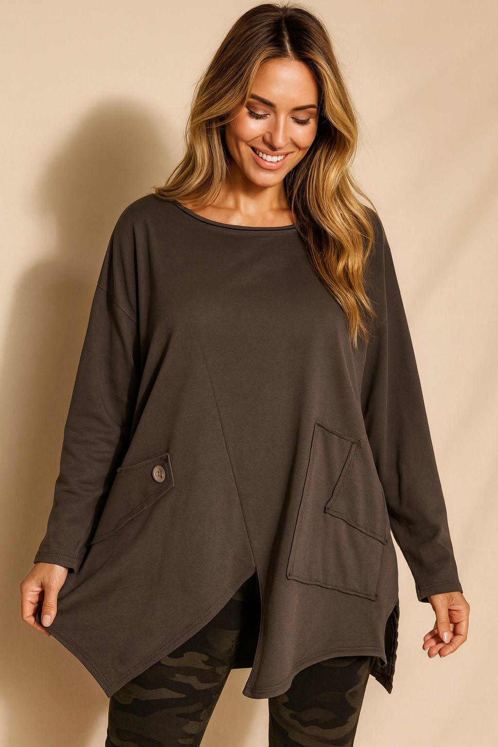 Pocket Detail Cotton Marga Sweatshirt - Chocolate