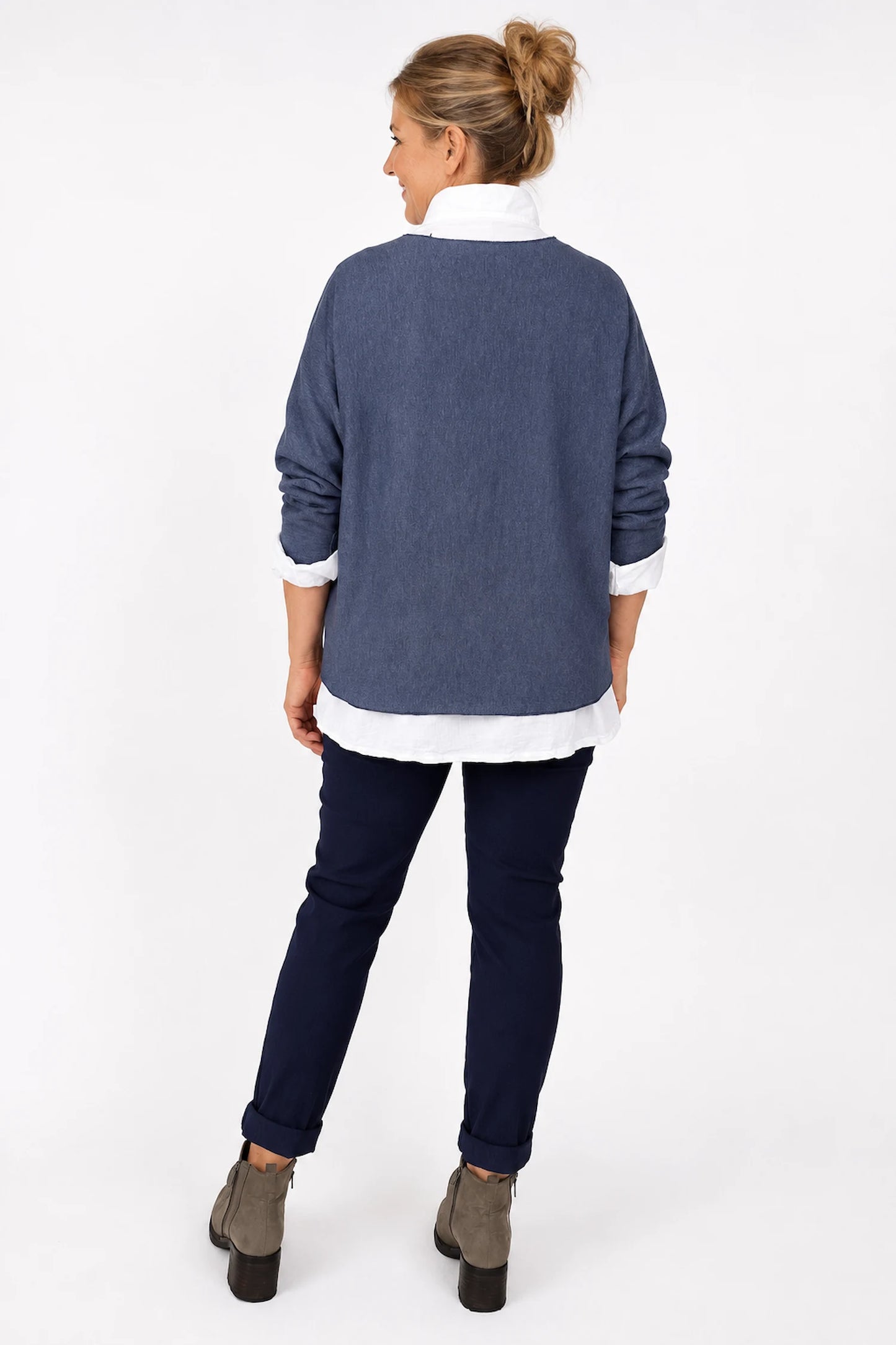 Cotton Fine Knit Two In One Mira Top - Navy