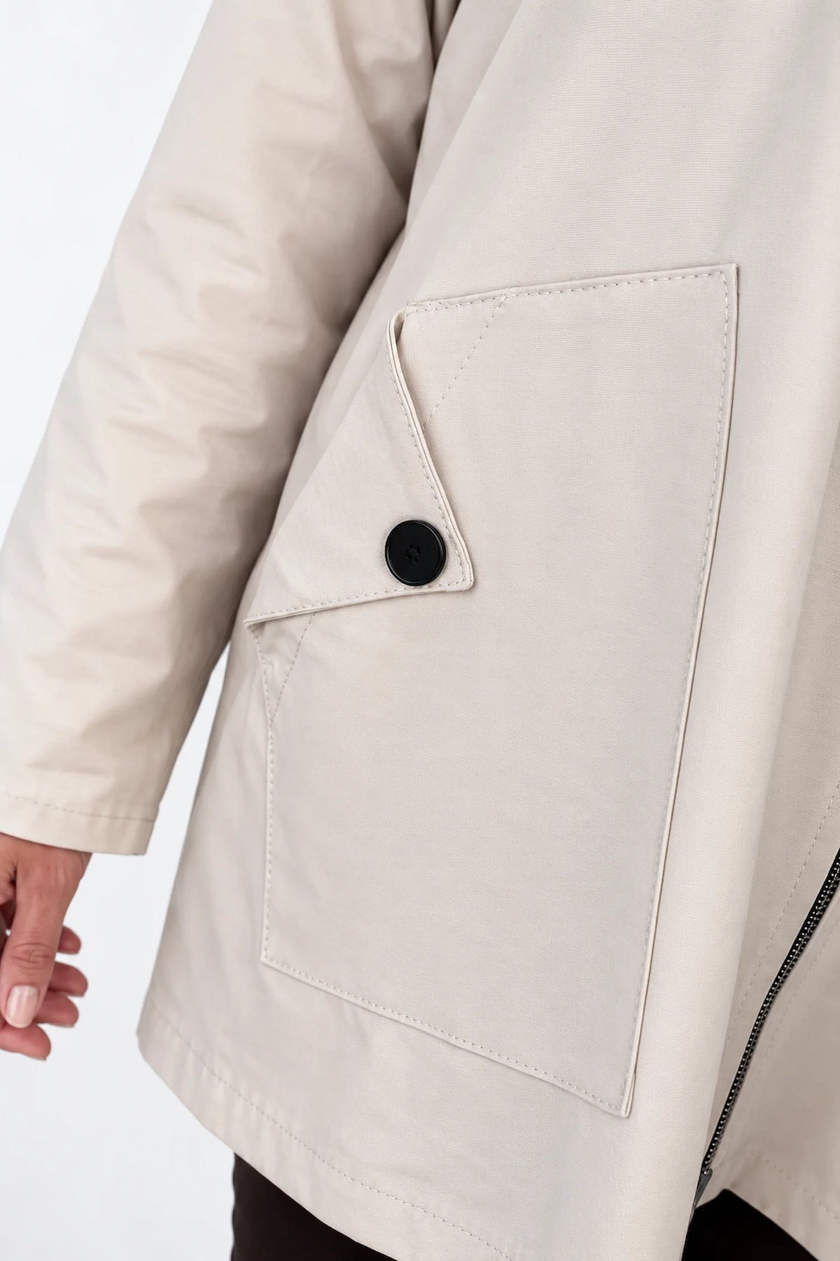 Cotton Button Back Detail Double Button Pocket Marnie Zipped Jacket - Beige
