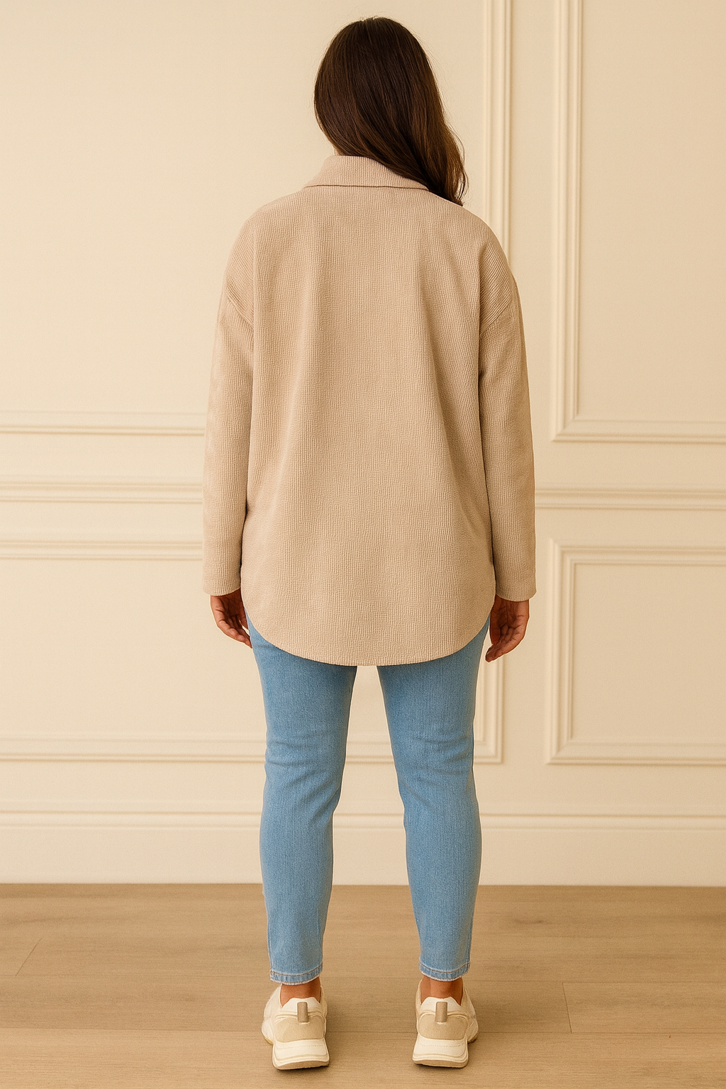 Chenille Arrivia Button Shacket - Beige