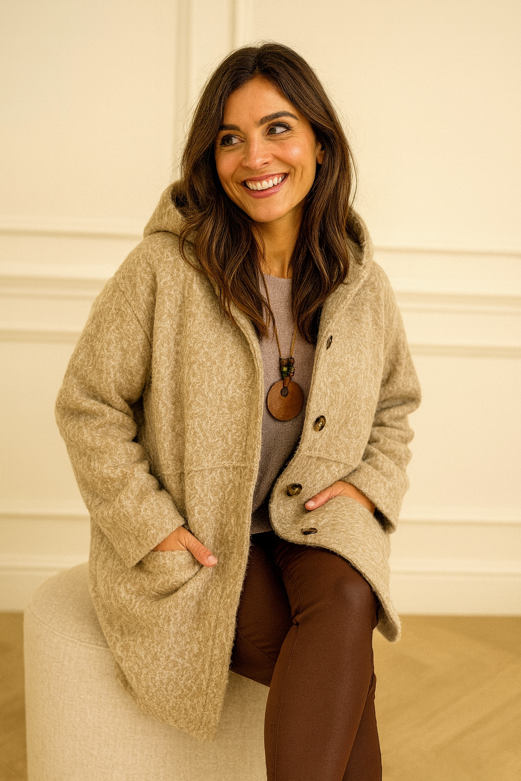 Double Pocket Button Cana Jacket - Beige