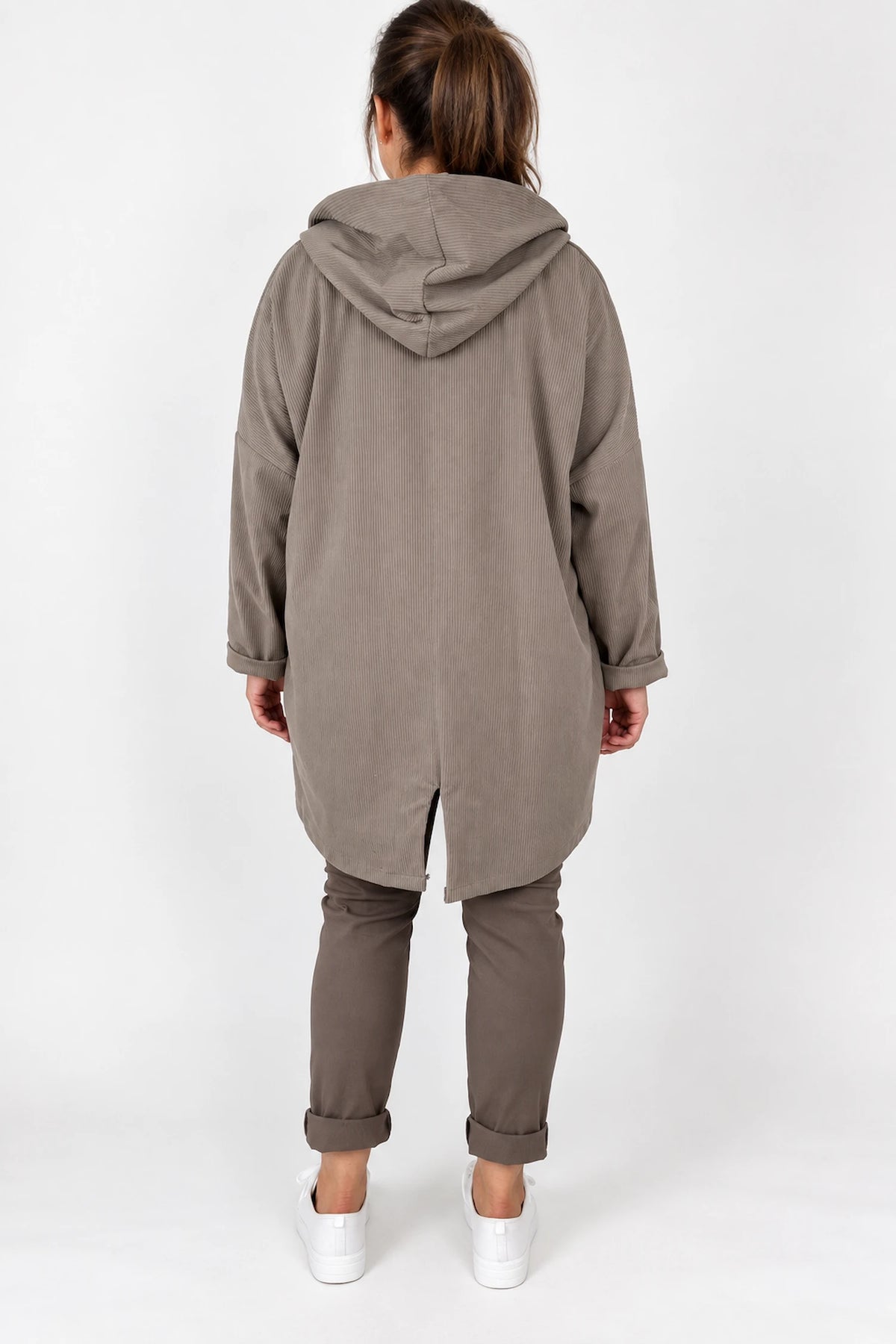 Double Pocket Zipped Cord Darci Hooded Jacket - Mocha