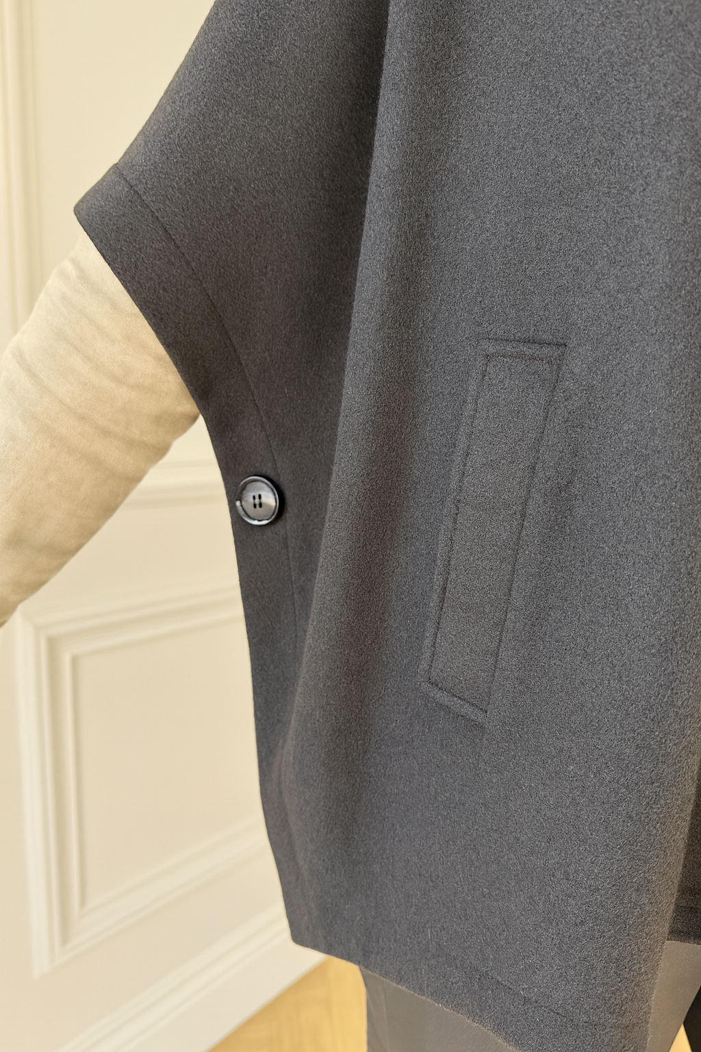 Double Pocket Button Detail Florence Cape Jacket - Black
