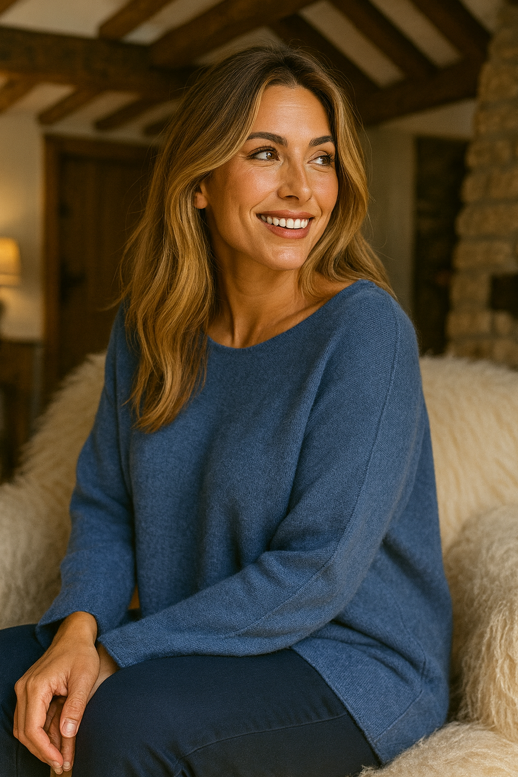 Pure Cotton Allegra Fine Knit Seam Sleeve Detail Jumper - Denim