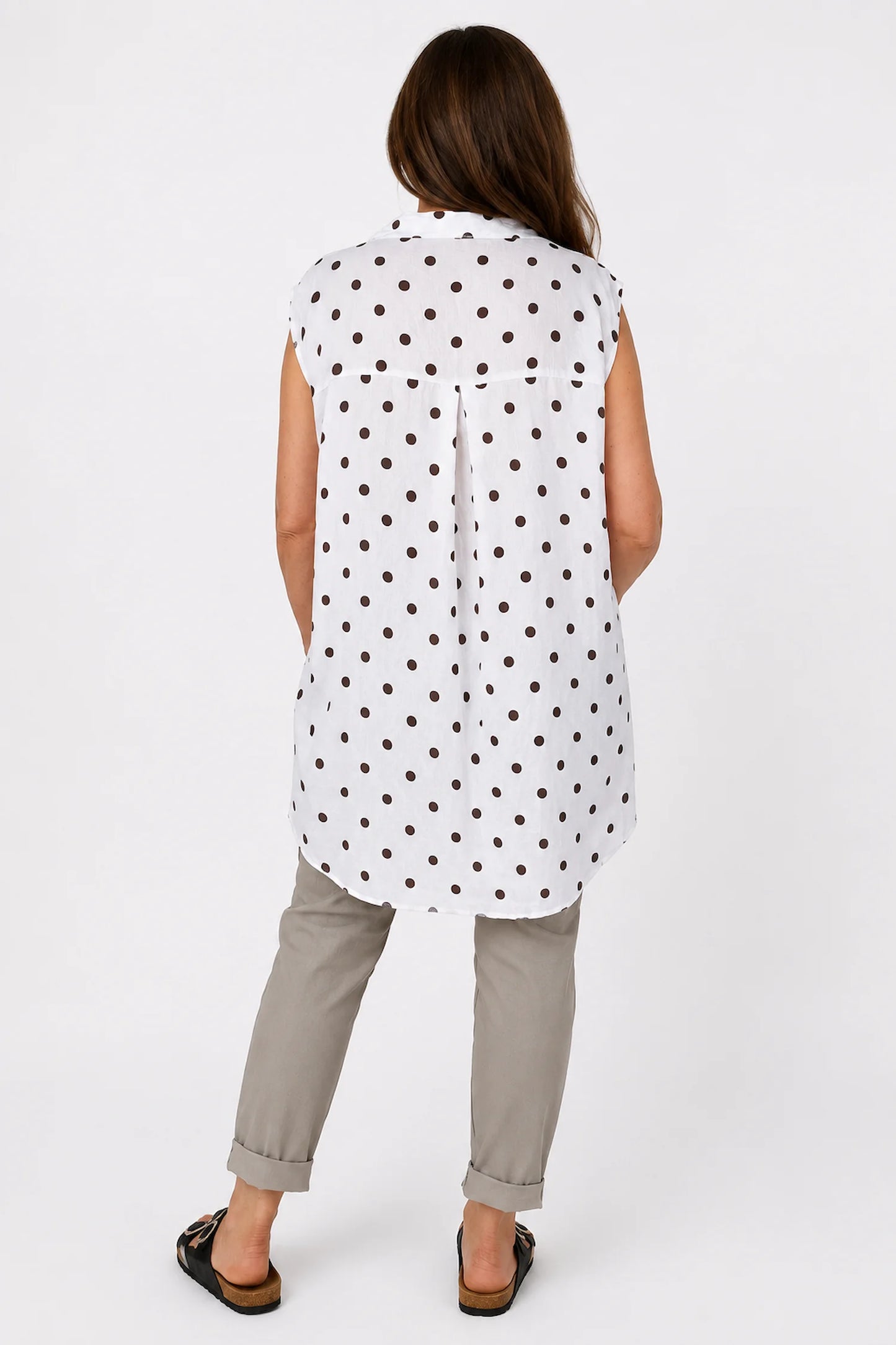Polka Dot Valentina Button Cap Sleeve Top - White
