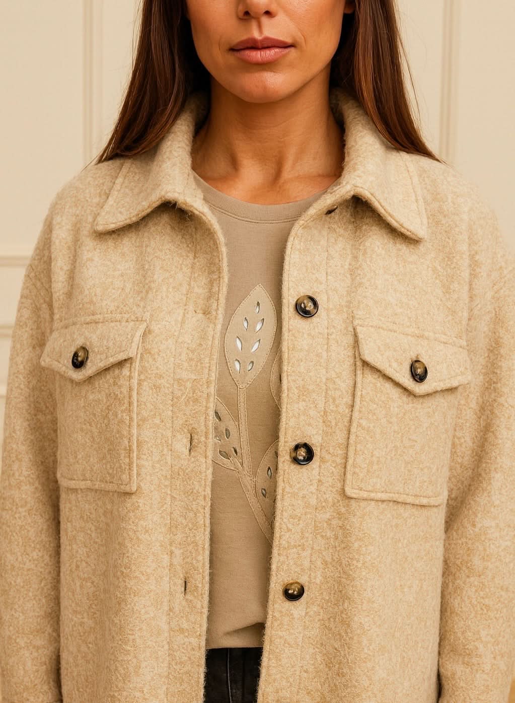 Double Flat Button Pocket Faro Jacket - Beige