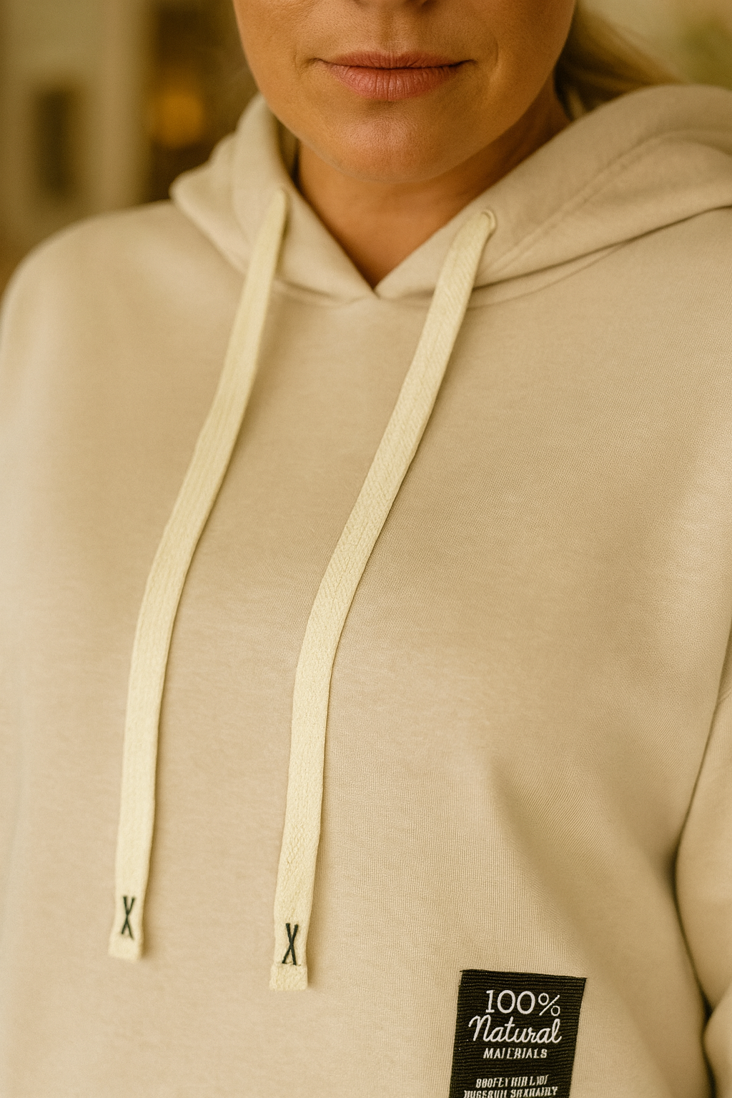 Two In One Effect Badge Detail Carla Hoodie - Beige