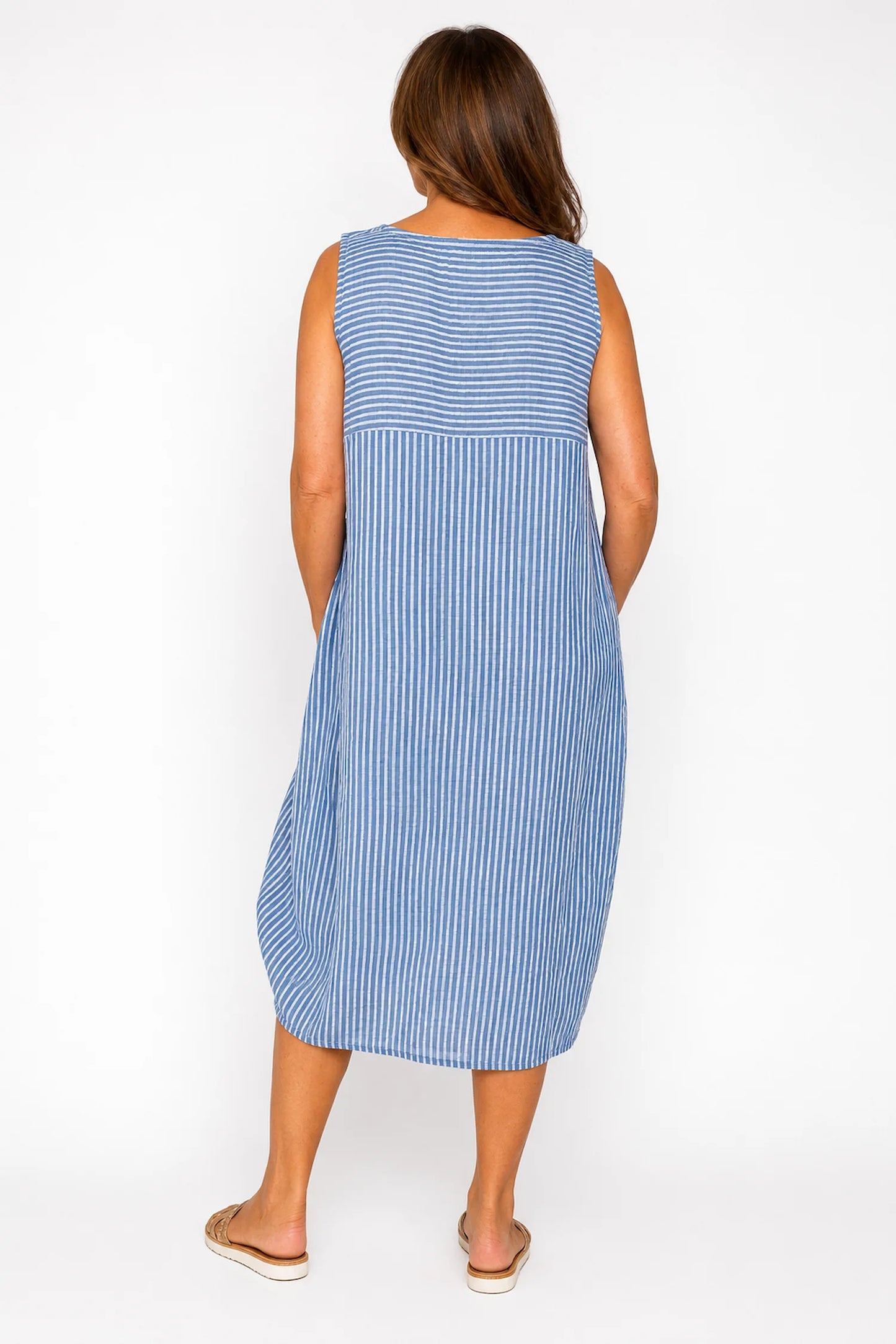 Cotton Double Pocket Pinstripe Elizabeth Dress - Denim