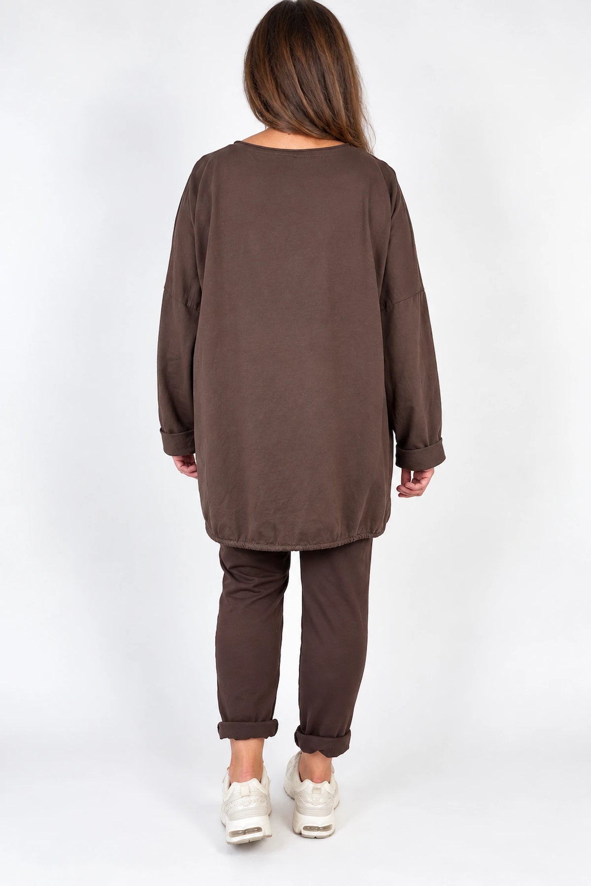 Cotton Embroidered Gold Sequin Floral Manica Tied Hem Top - Chocolate