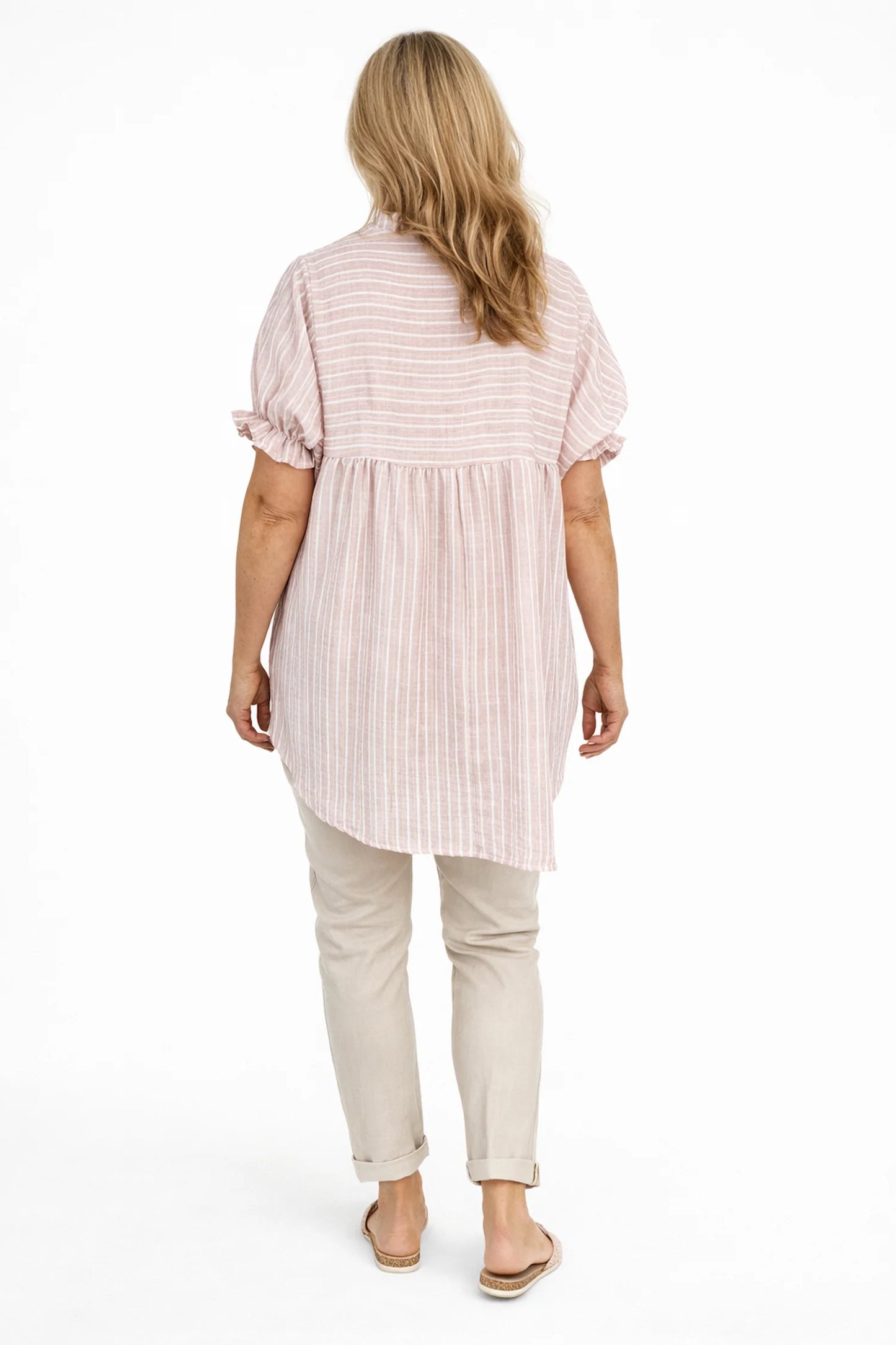 Premium Stitch Elasticated Frill Sleeve Nadine Button Shirt - Washed Rose