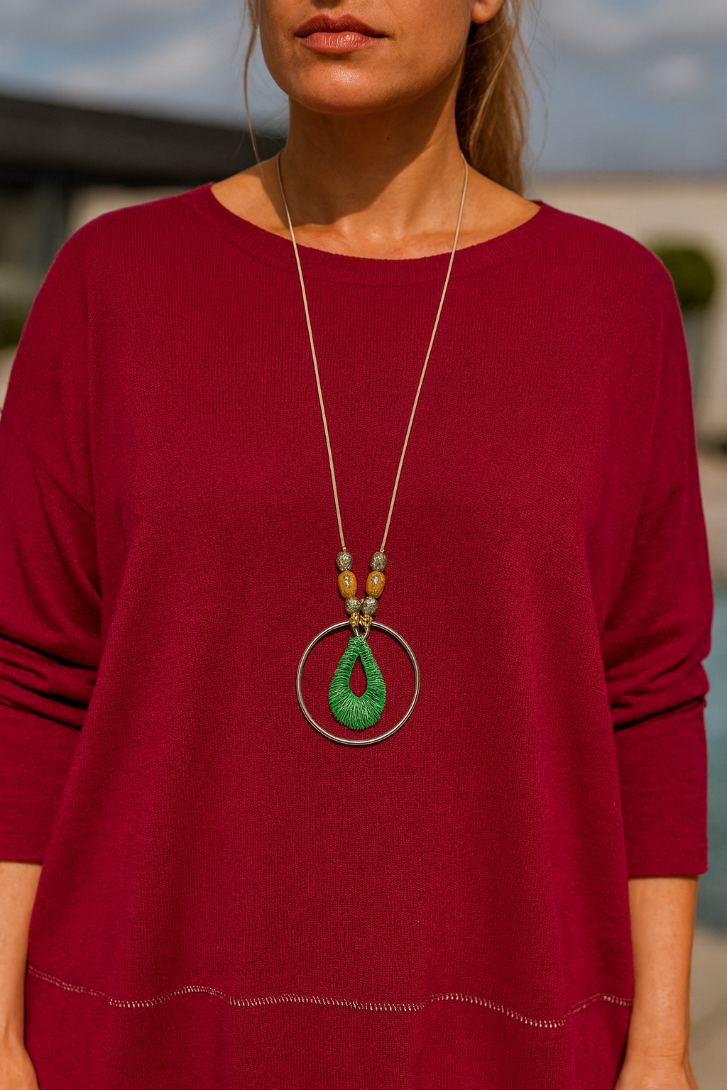 Soft Knit Silver Line Diana Necklace Top - Red Wine