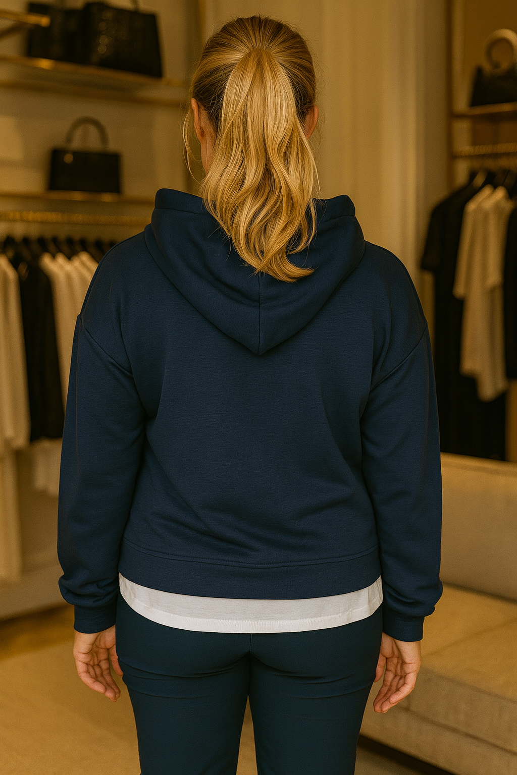 Two In One Effect Badge Detail Carla Hoodie - Navy