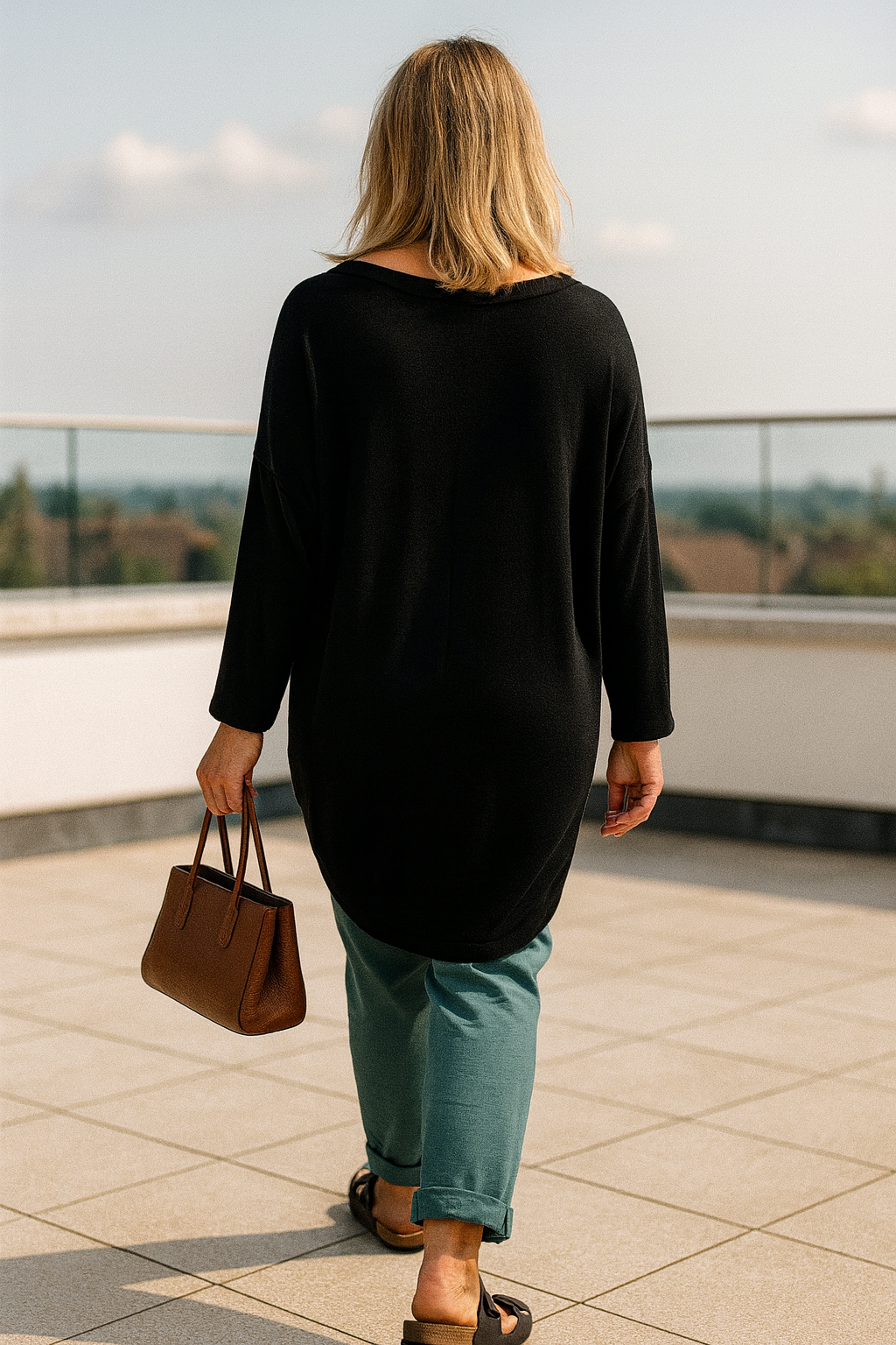 Soft Knit Silver Line Diana Necklace Top - Black