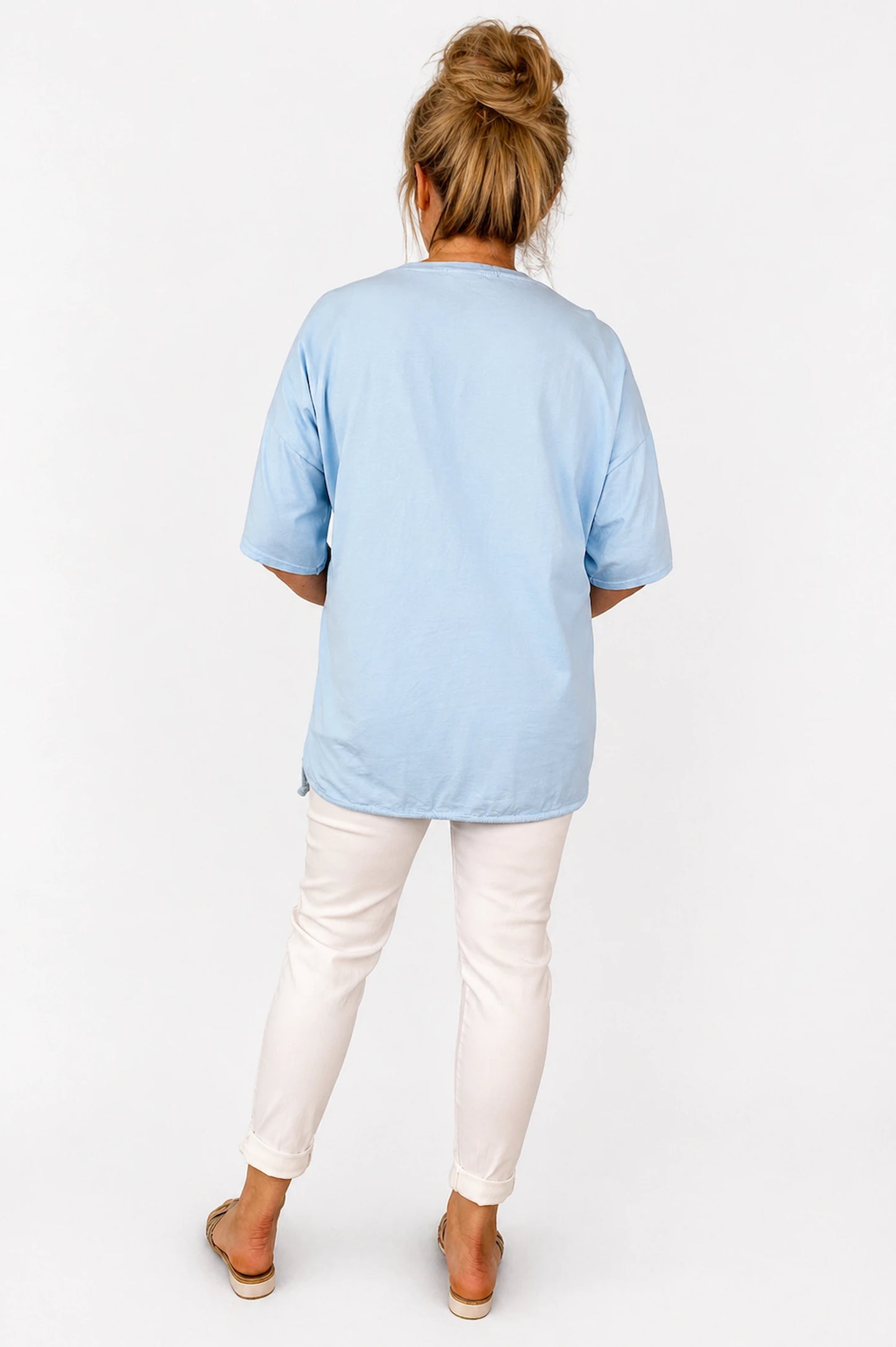 Pure Cotton Embroidery Anglaise Sequin Golden Sparkle Floral Tied Detail Rosa Top- Baby Blue