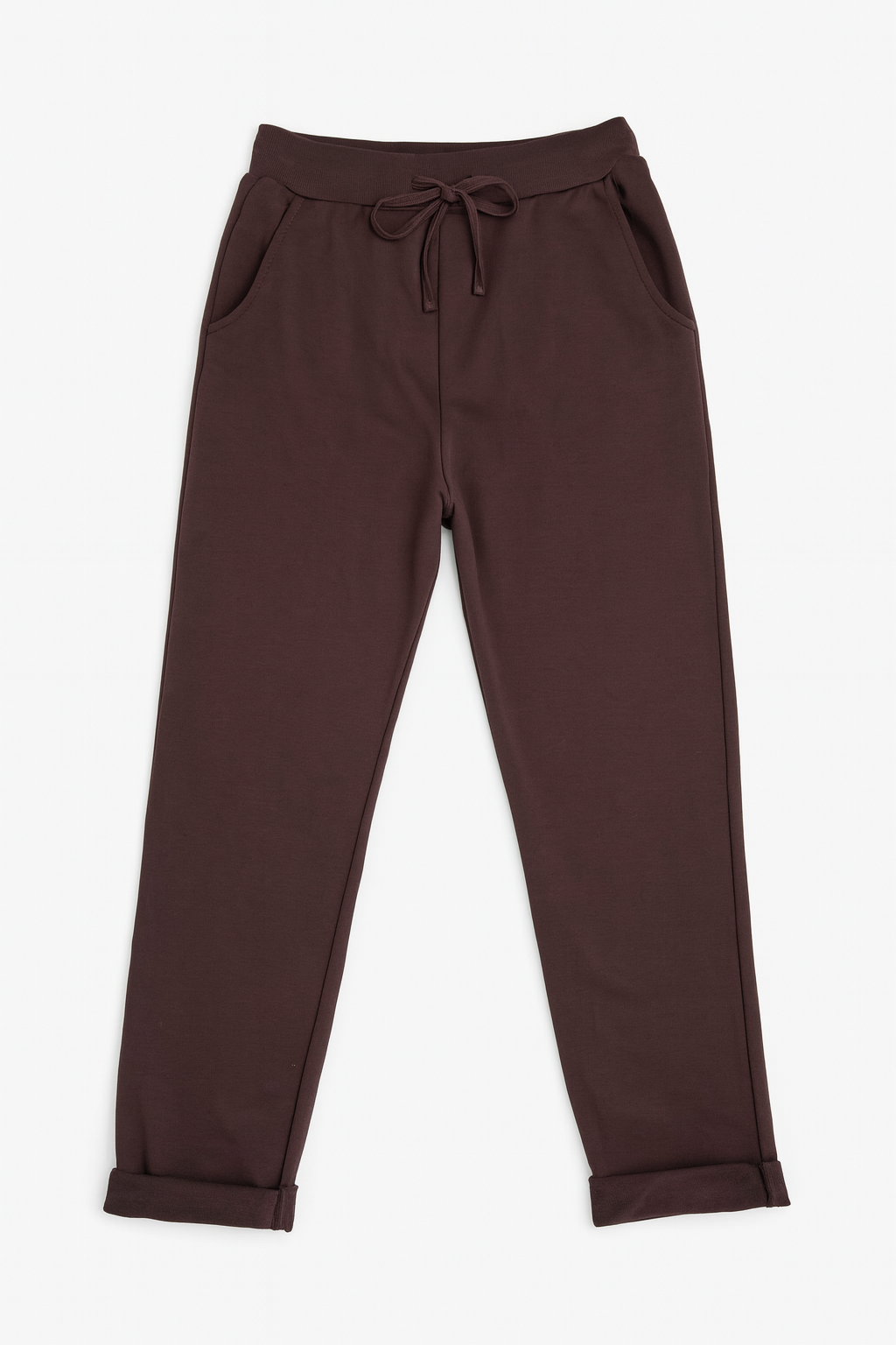 Cotton Italia Drawstring Elasticated Waist Double Pocket Joggers - Chocolate