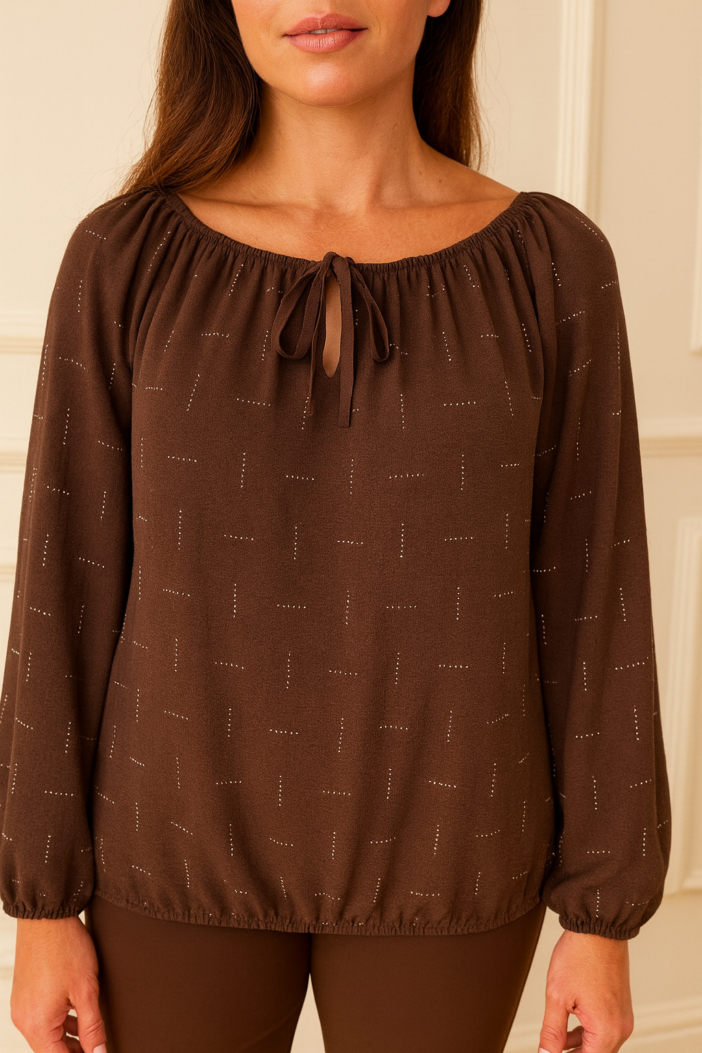 Diamanté Tied Detail Dolce Top - Chocolate