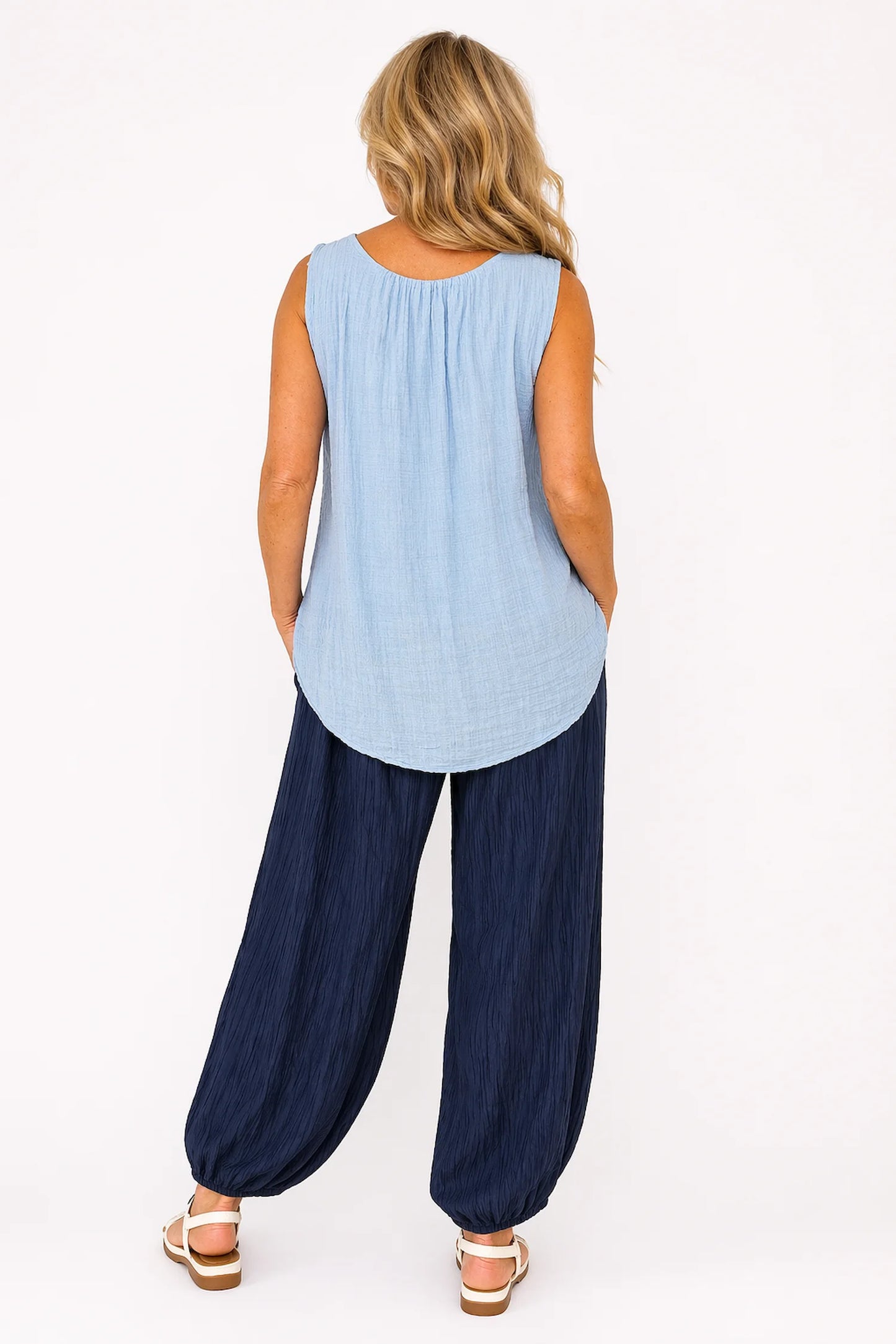 Double Pocket Crinkle Texture Azuria Harem Pant - Navy