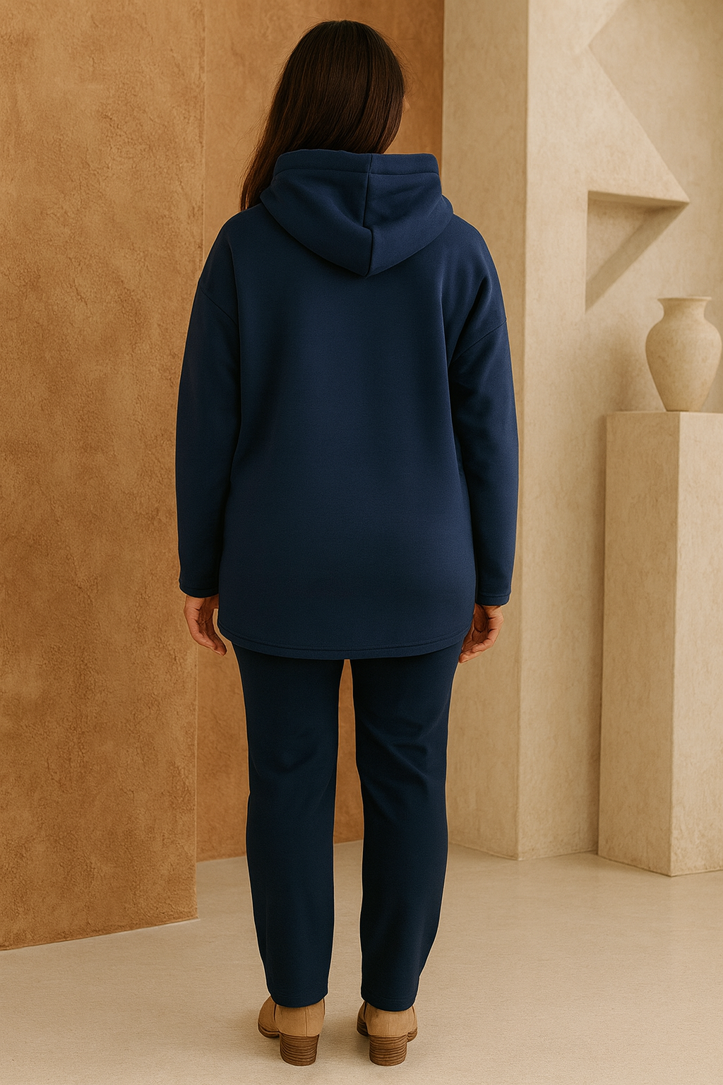 Vintage Embossed Double Drawstring Lightweight Hoodie - Navy