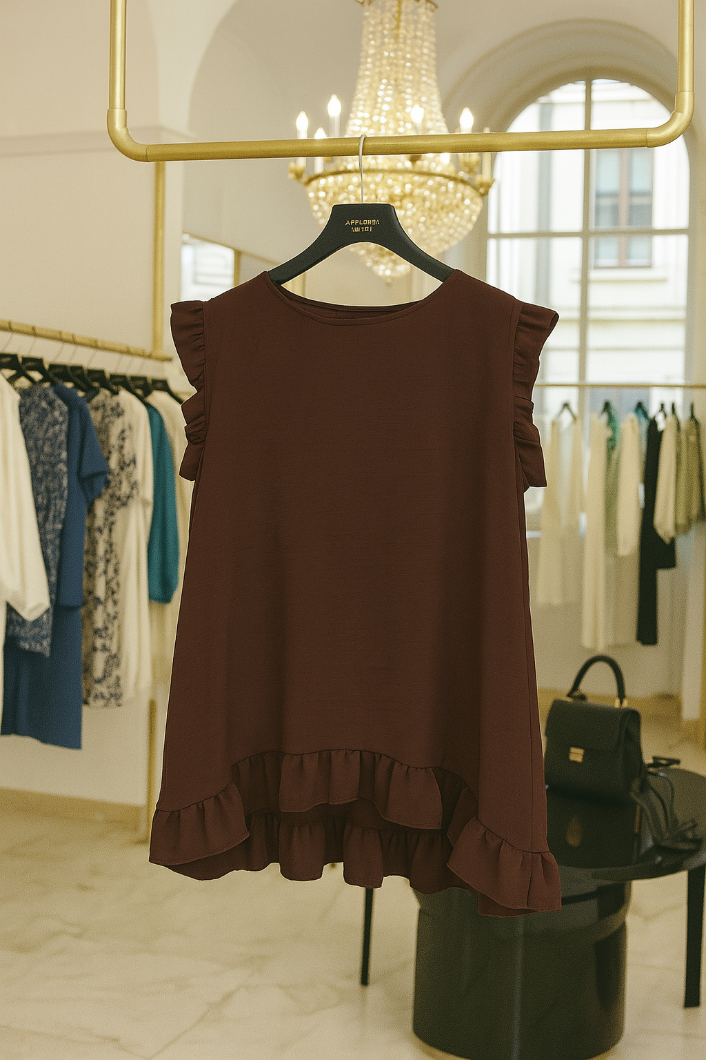 Button Back Frill Detail Ella Top - Chocolate