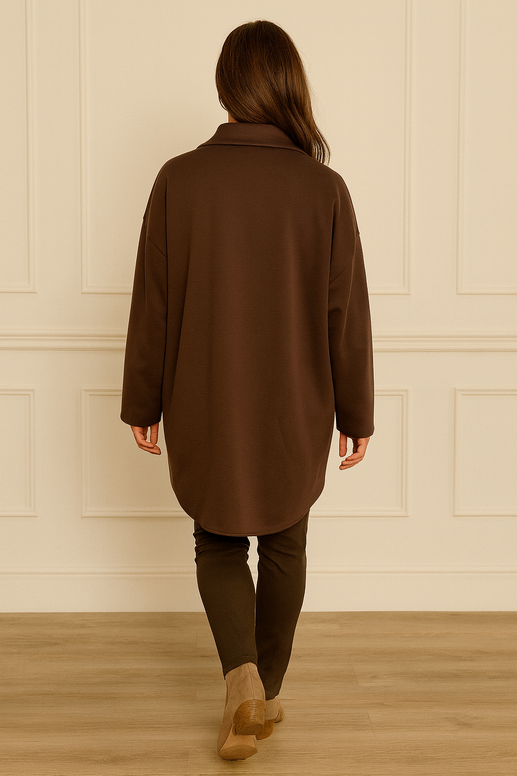 Premium Stitch Gold Button Double Pocket Verona Shacket - Chocolate