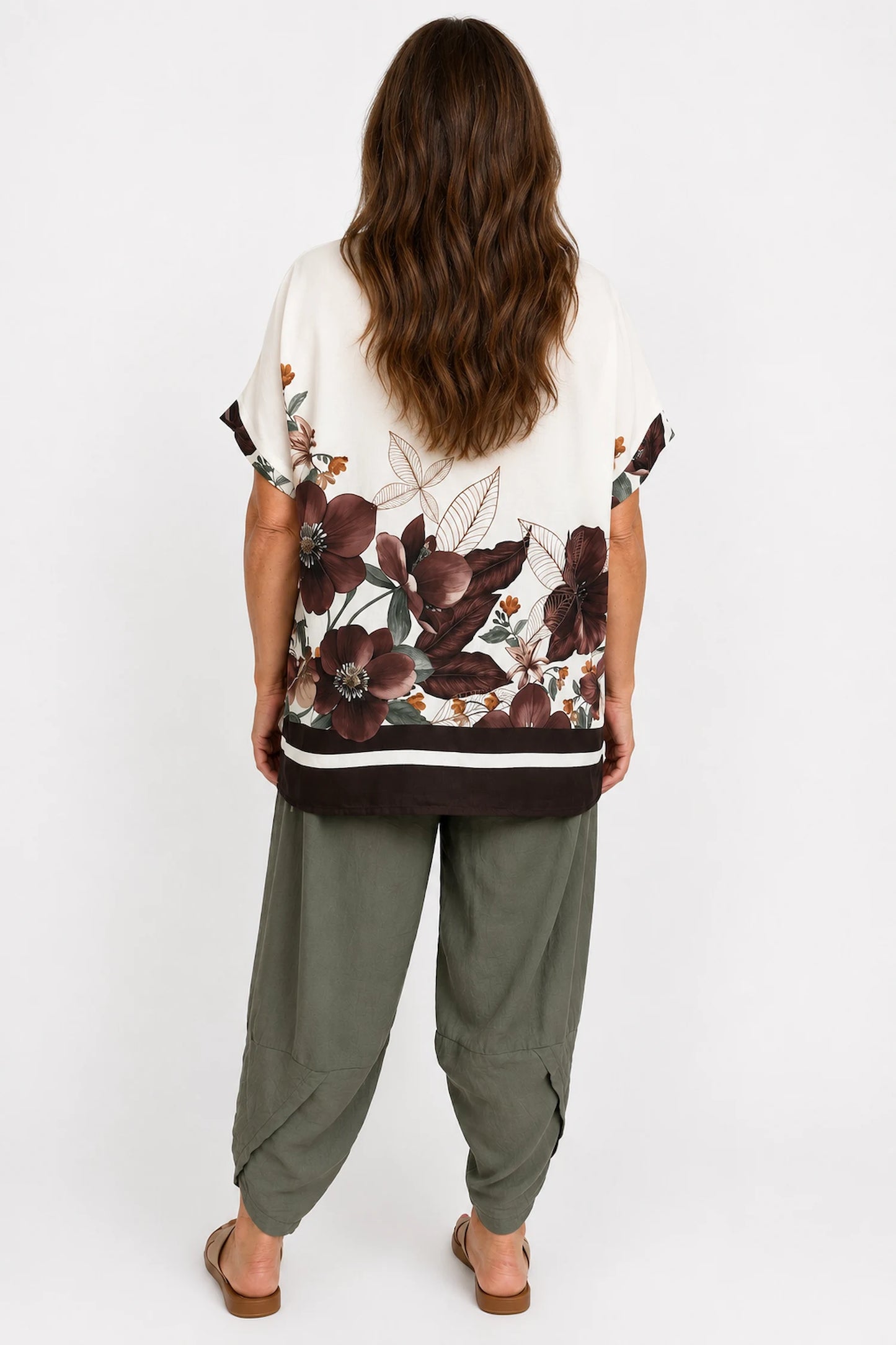Lightweight Floral Camilla Top - Chocolate