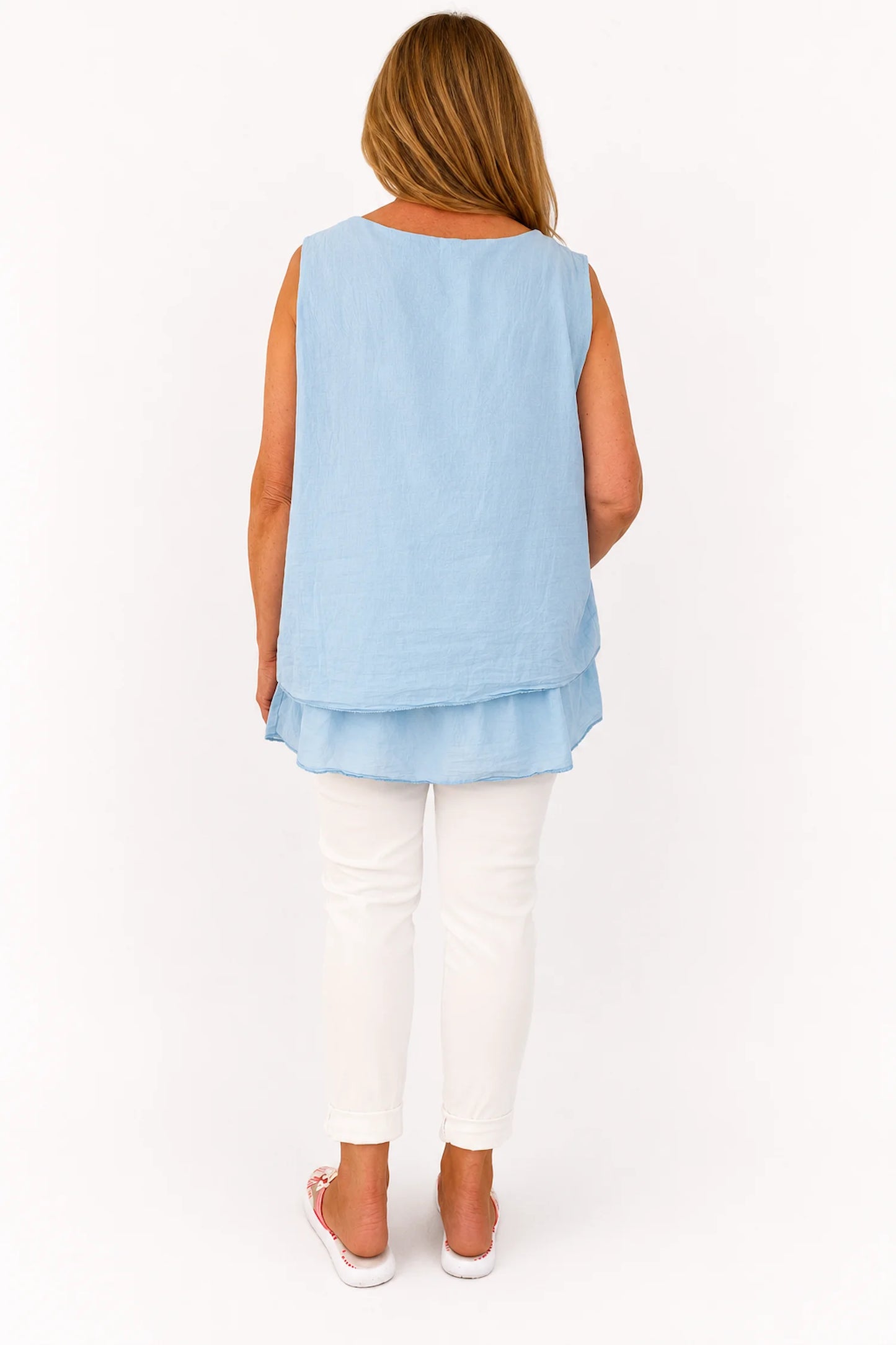 Pure Cotton Fully Lined Embroidery Anglaise Missi Vest - Light Denim
