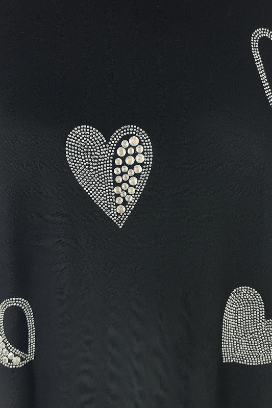 Wool Mix Diamanté Heart Ezra Top - Black