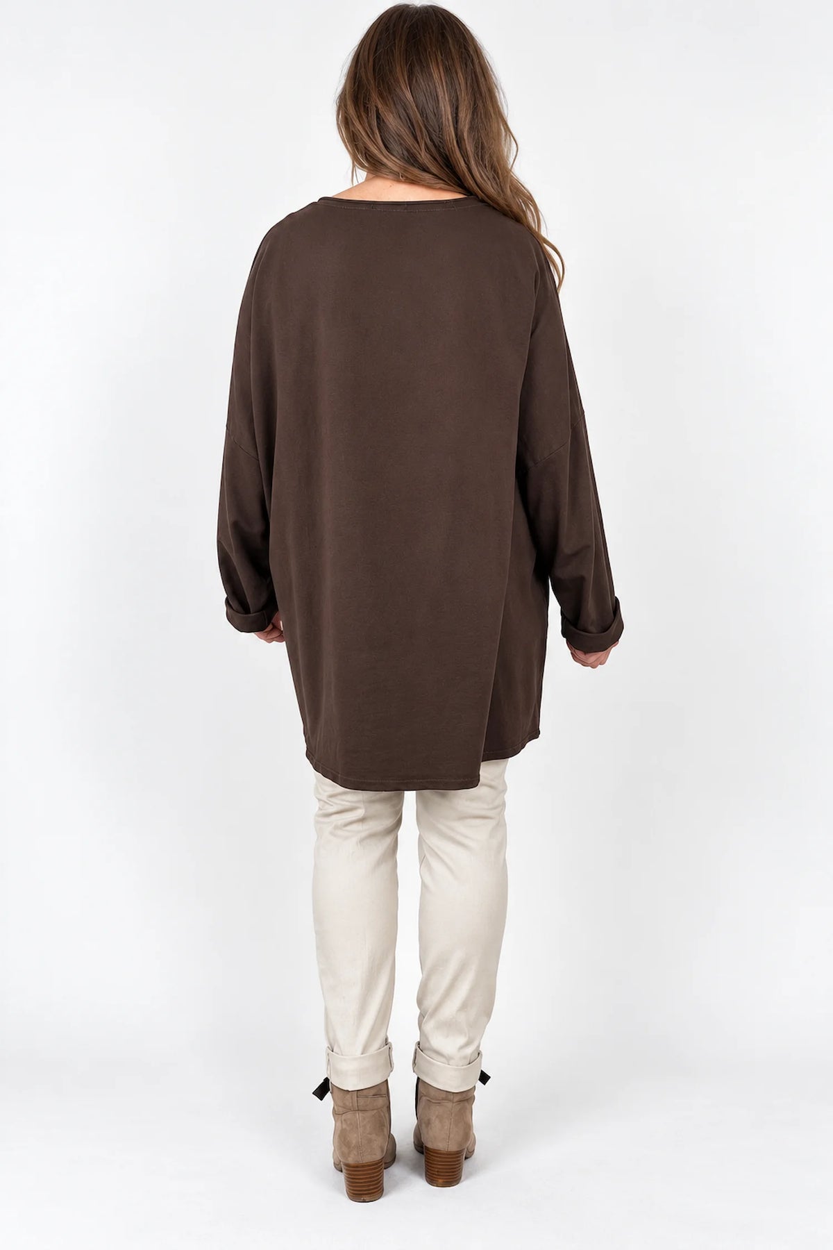 Cotton Button Detail Embroidery Anglaise Needlecord Hem Italia Top - Chocolate