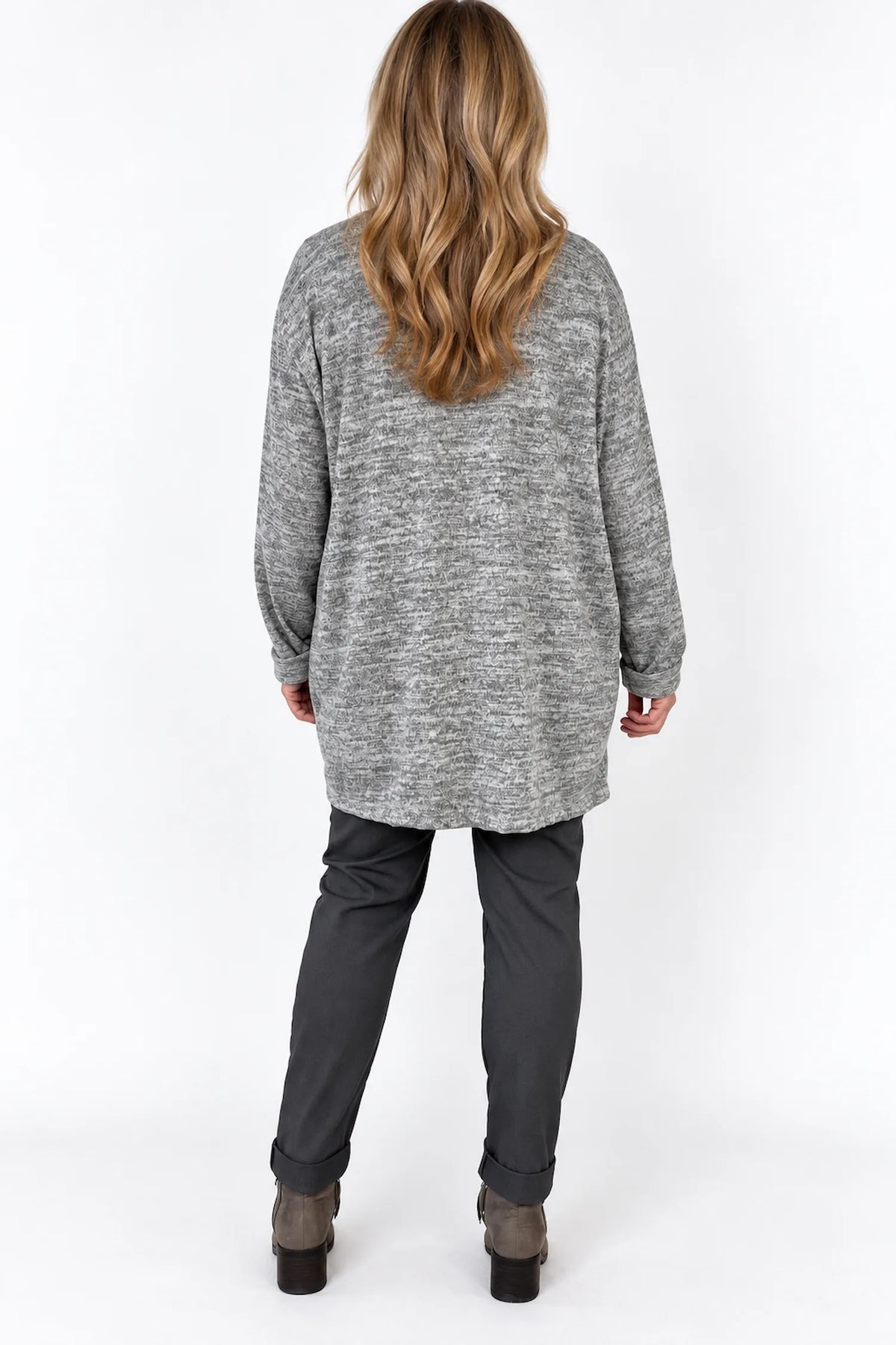 Arabella Tunic Double Pocket Necklace Top - Fleck Grey
