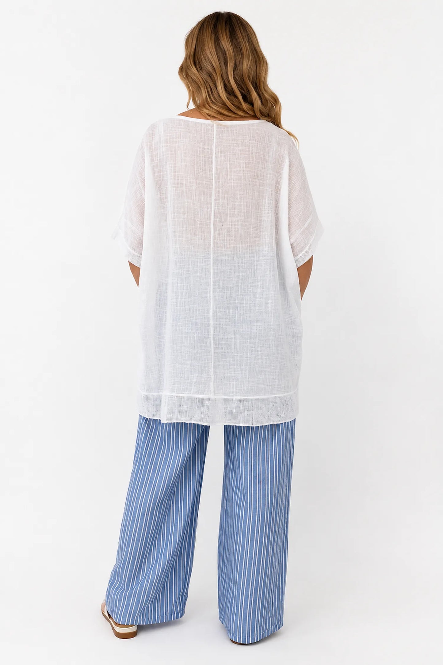 Pure Cotton Mesh Detail Pocketed Portofino Necklace Top - White