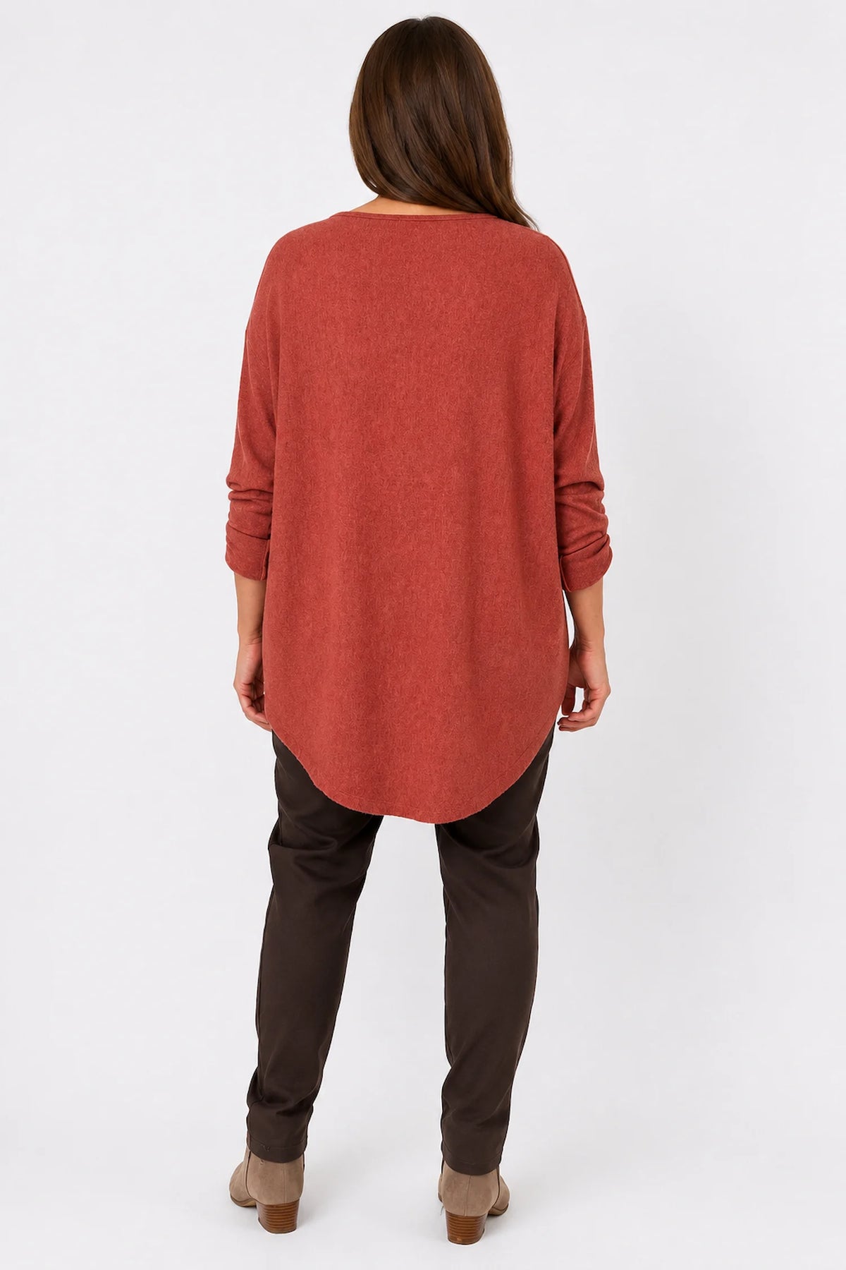 Fine Knit Button Sleeve Batwing Angelica Top - Spice Terracotta